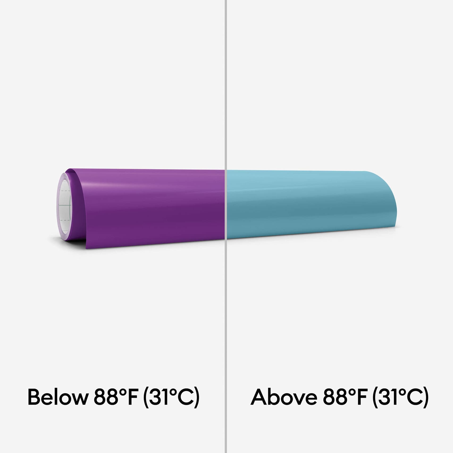 Cricut Heat Color-Changing Permanent Vinyl - Purple/Turquoise, 12" x 24" demonstrating color change, roll