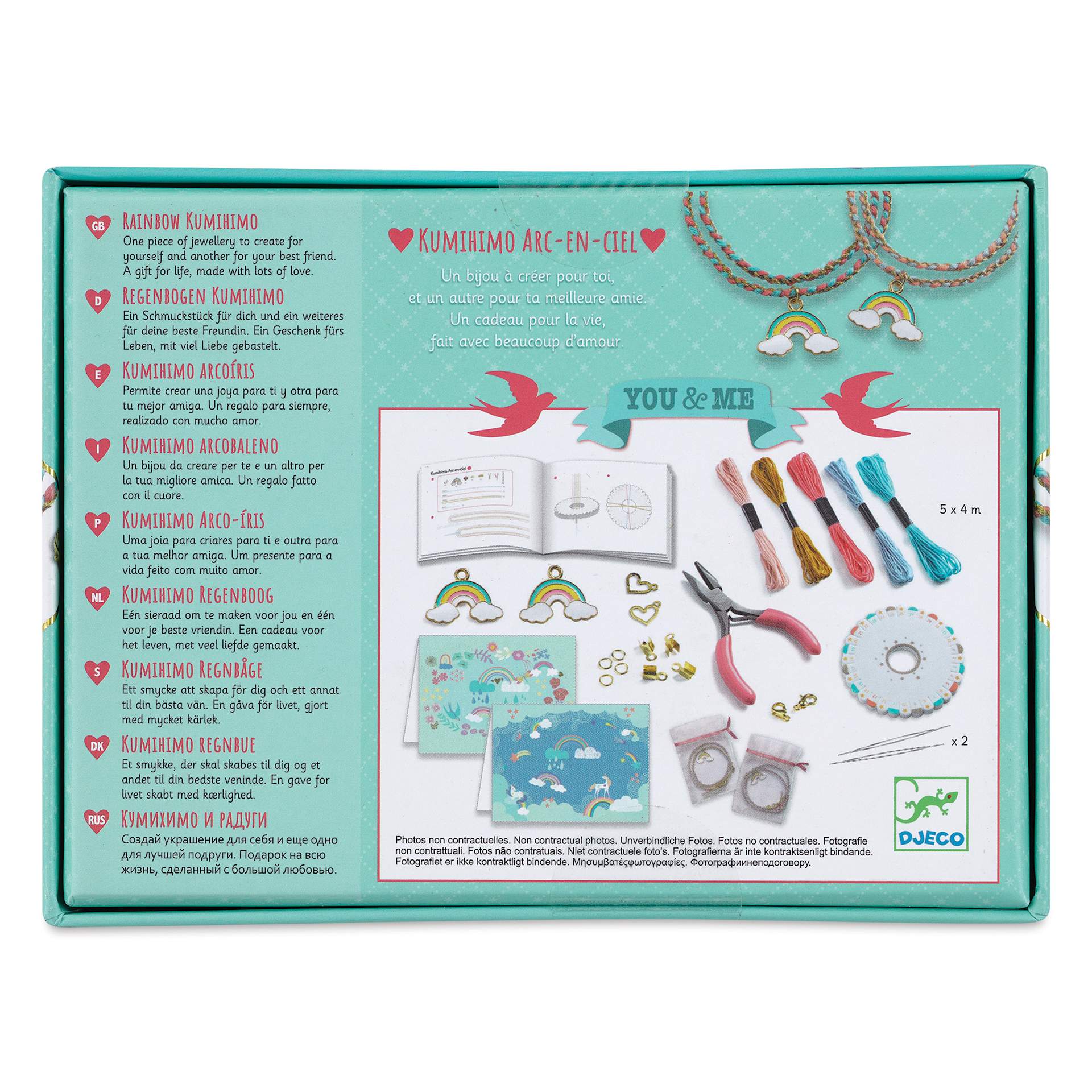 Djeco You & Me Bead Jewelry Kit - Rainbow Kumihimo back of packaging