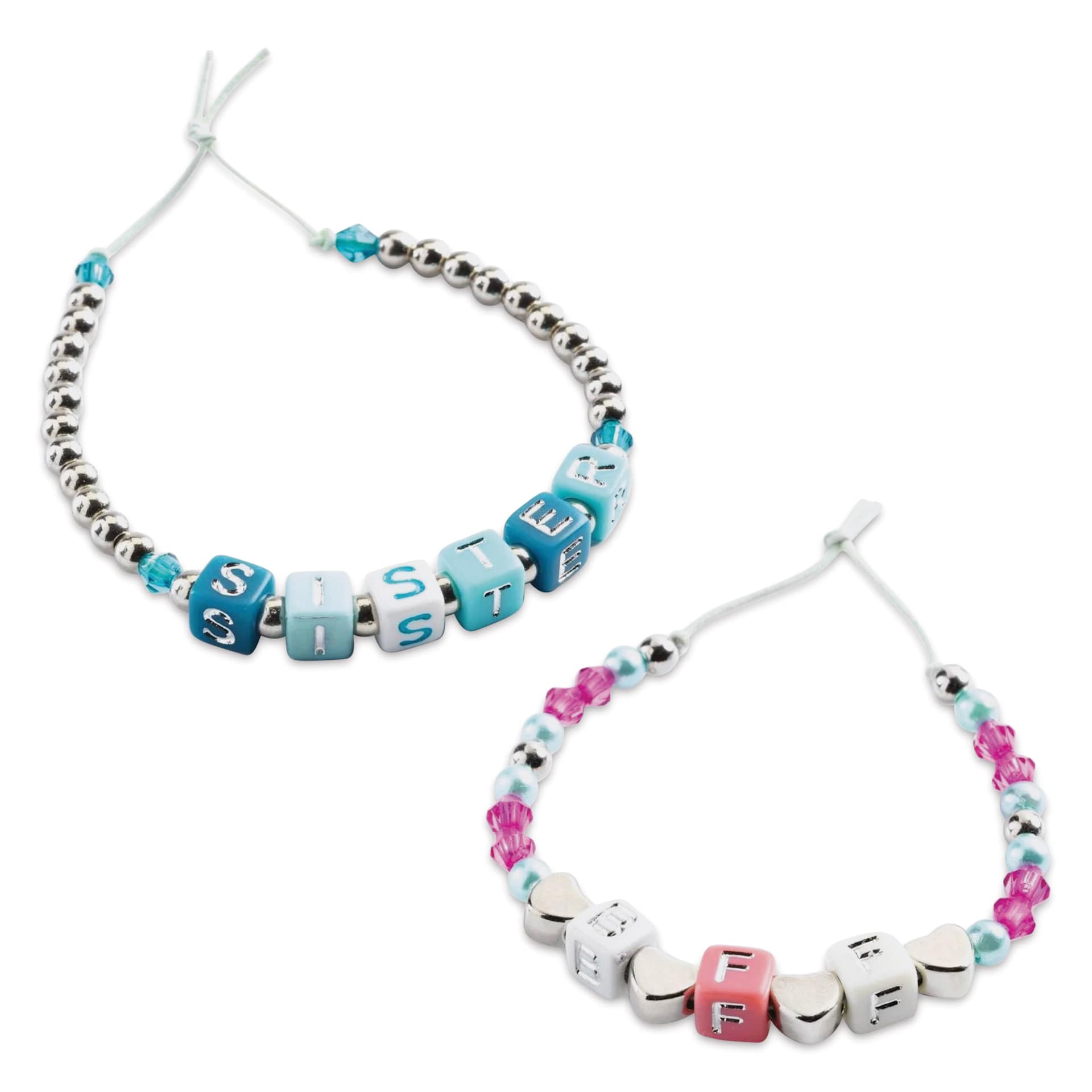 Djeco Alphabet Bead Set - Silver - finished bracelet examples