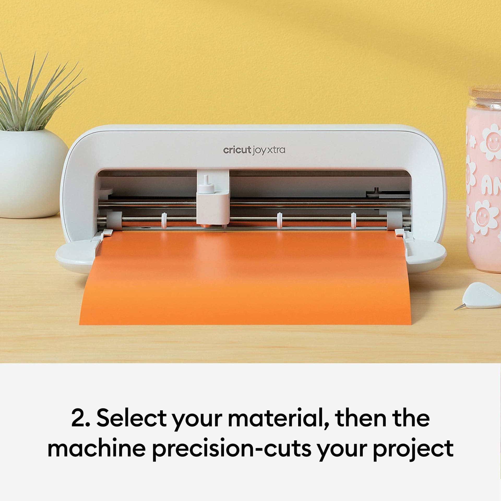 Cricut Joy Xtra material selection and machine precision-cutting step