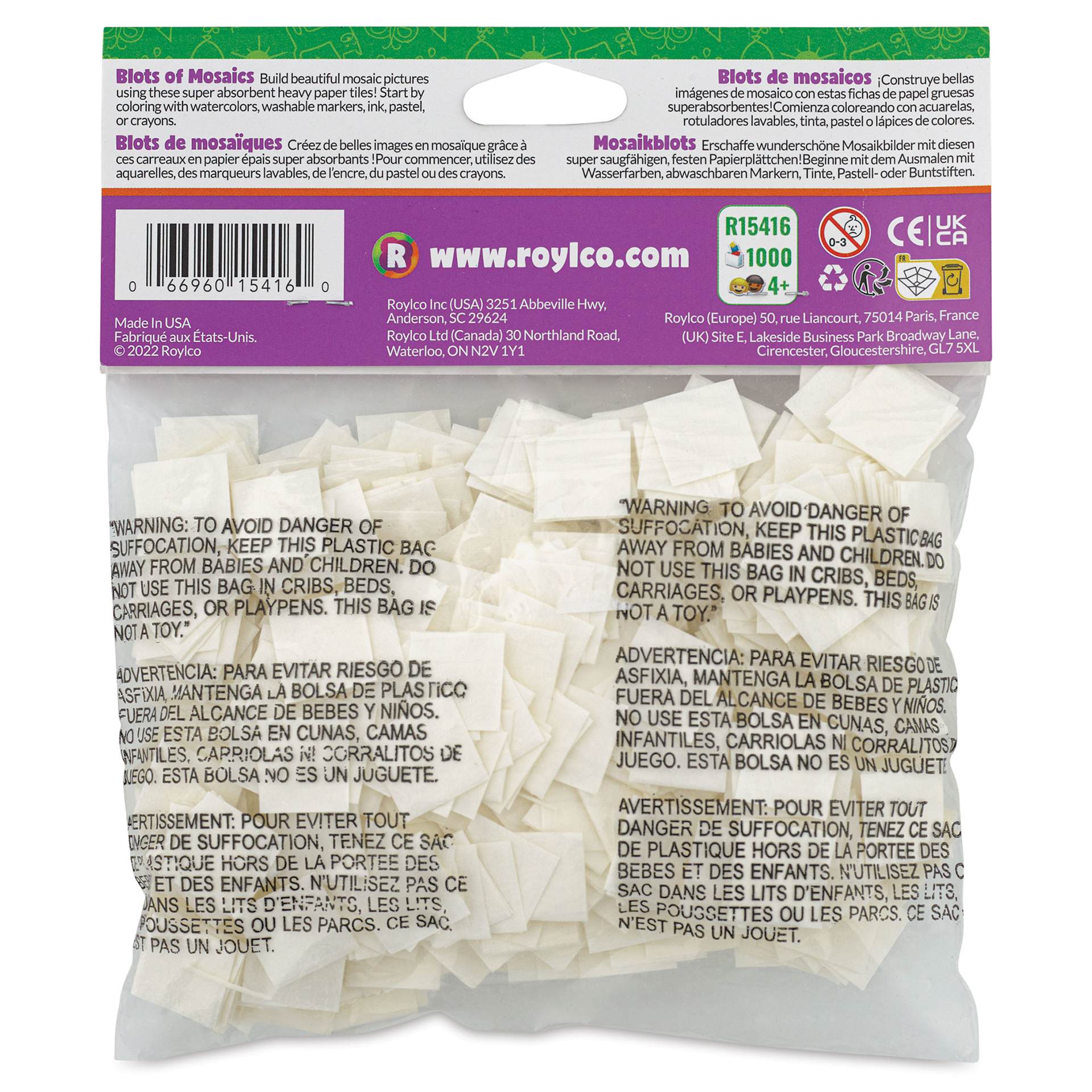 Roylco Blots of Mosaics - 3/4" x 3/4", Pkg of 1000 back of packaging