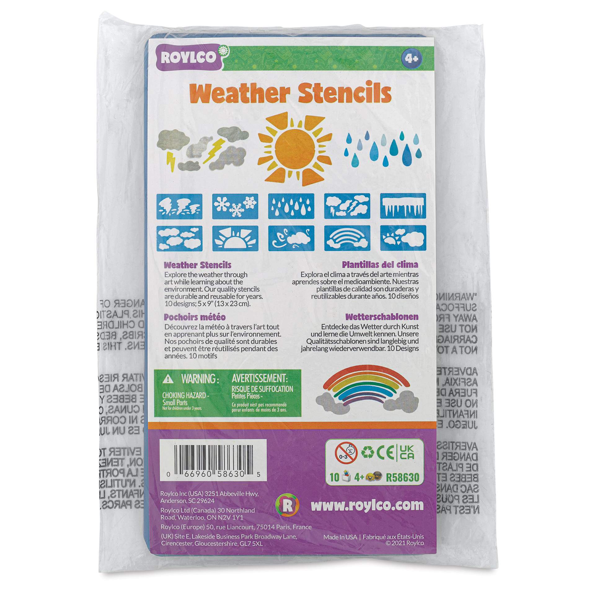 Roylco Jumbo Stencil Set - Weather, Set of 10 front of packaging