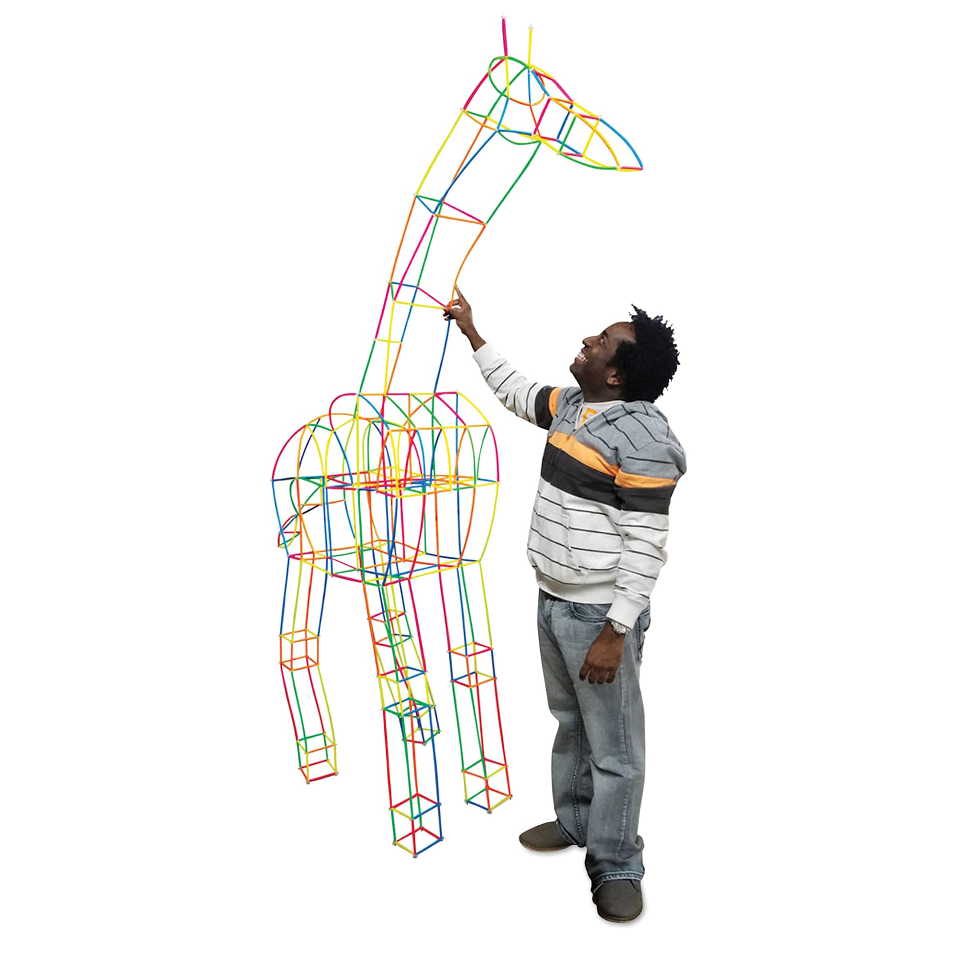 Roylco Tubes and Connectors Kit - Set of 338, man standing next to giraffe made from  Roylco Tubes and Connectors