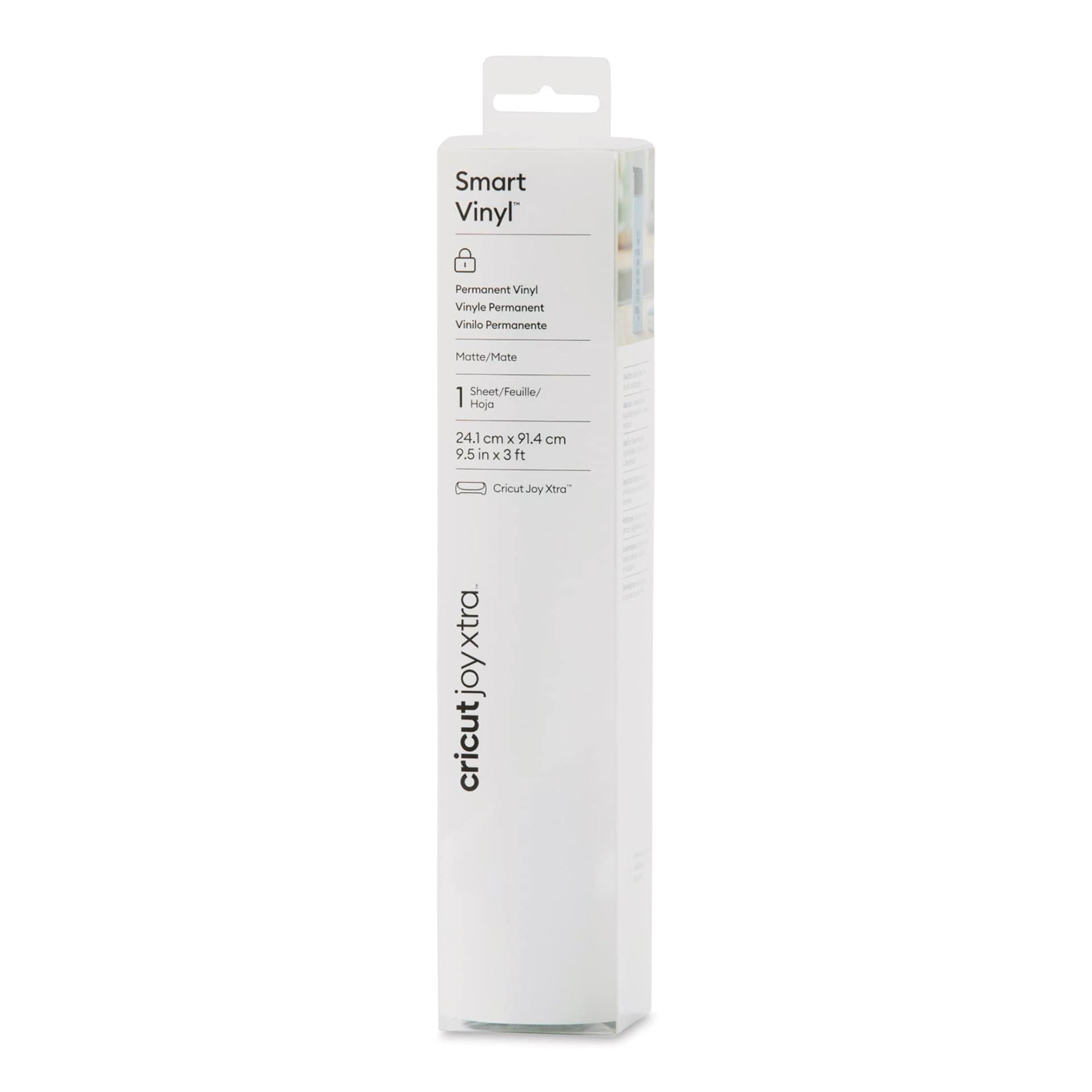 Cricut Joy Xtra Permanent Smart Vinyl - White, 9-1/2" x 3 ft front of packaging