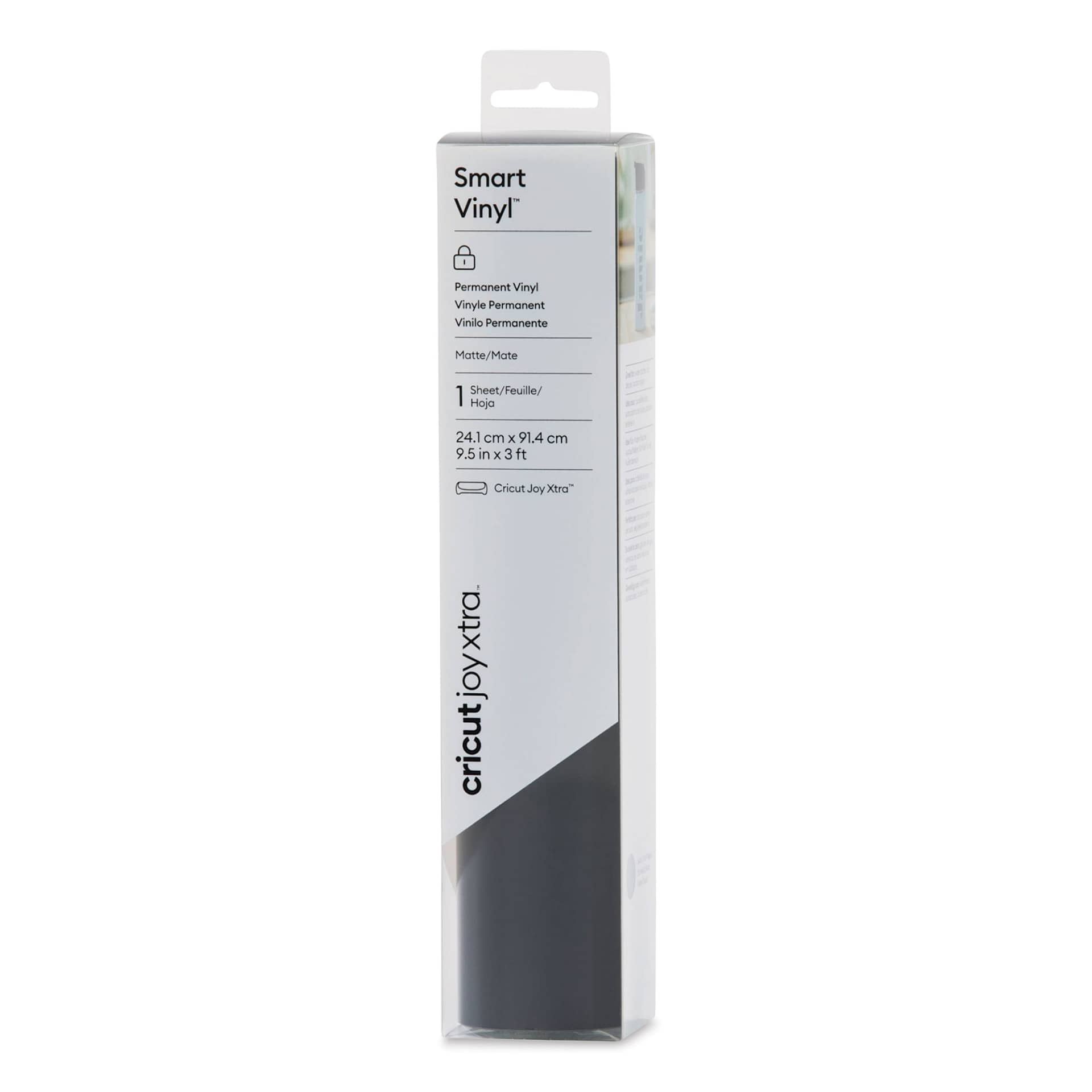 Cricut Joy Xtra Permanent Smart Vinyl - Black, 9-1/2" x 3 ft front of packaging