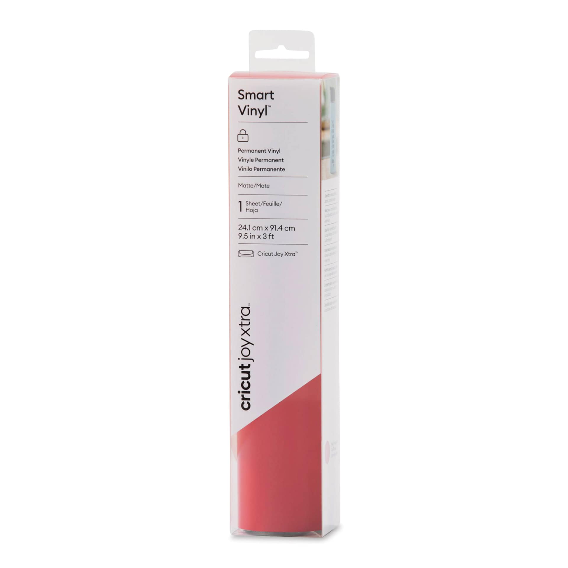 Cricut Joy Xtra Permanent Smart Vinyl - Red, 9-1/2" x 3 ft front of packaging