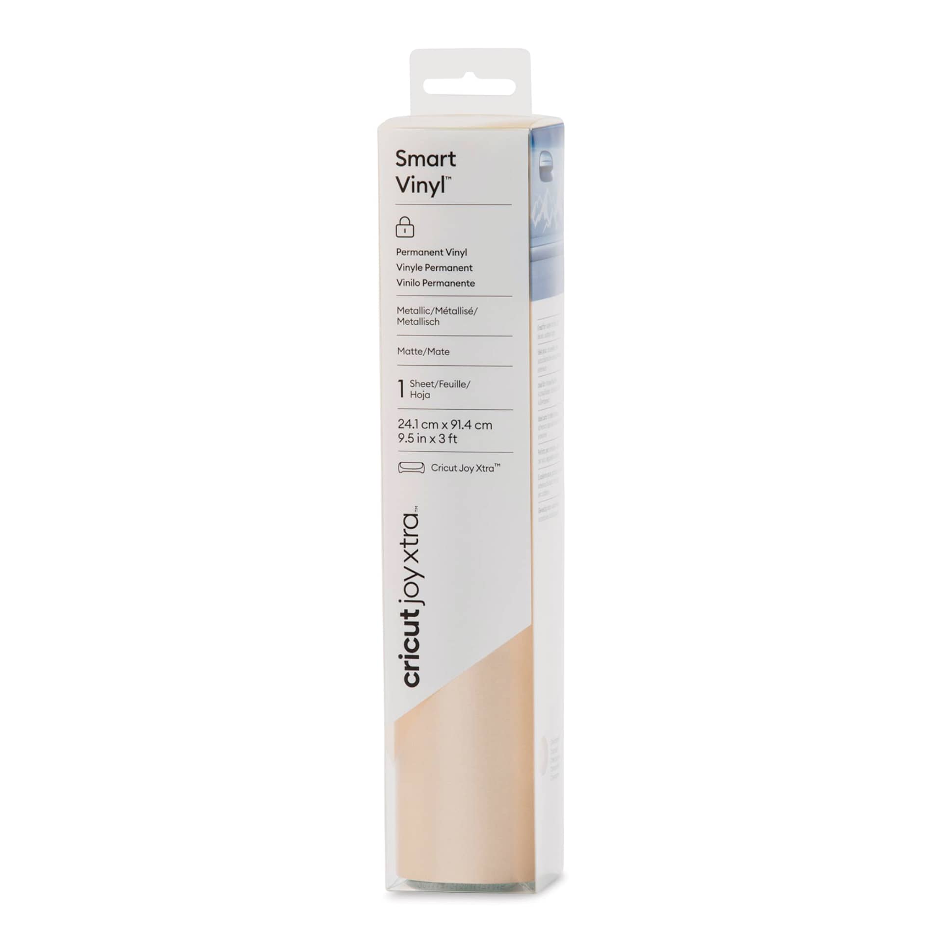 Cricut Joy Xtra Permanent Smart Vinyl - Matte Metallic Champagne, 9-1/2" x 3 ft front of packaging