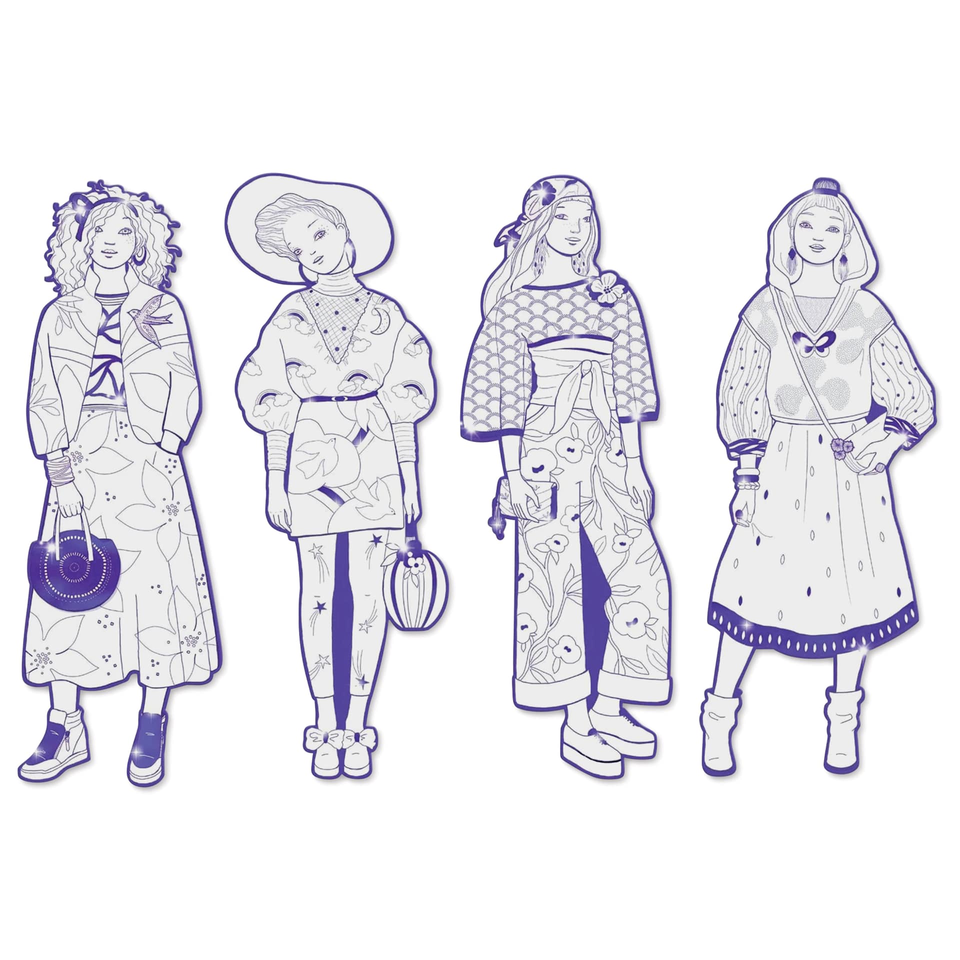 Djeco Les Demoiselles Fashion Coloring Silhouettes - Zaho & Friends, Set of 4