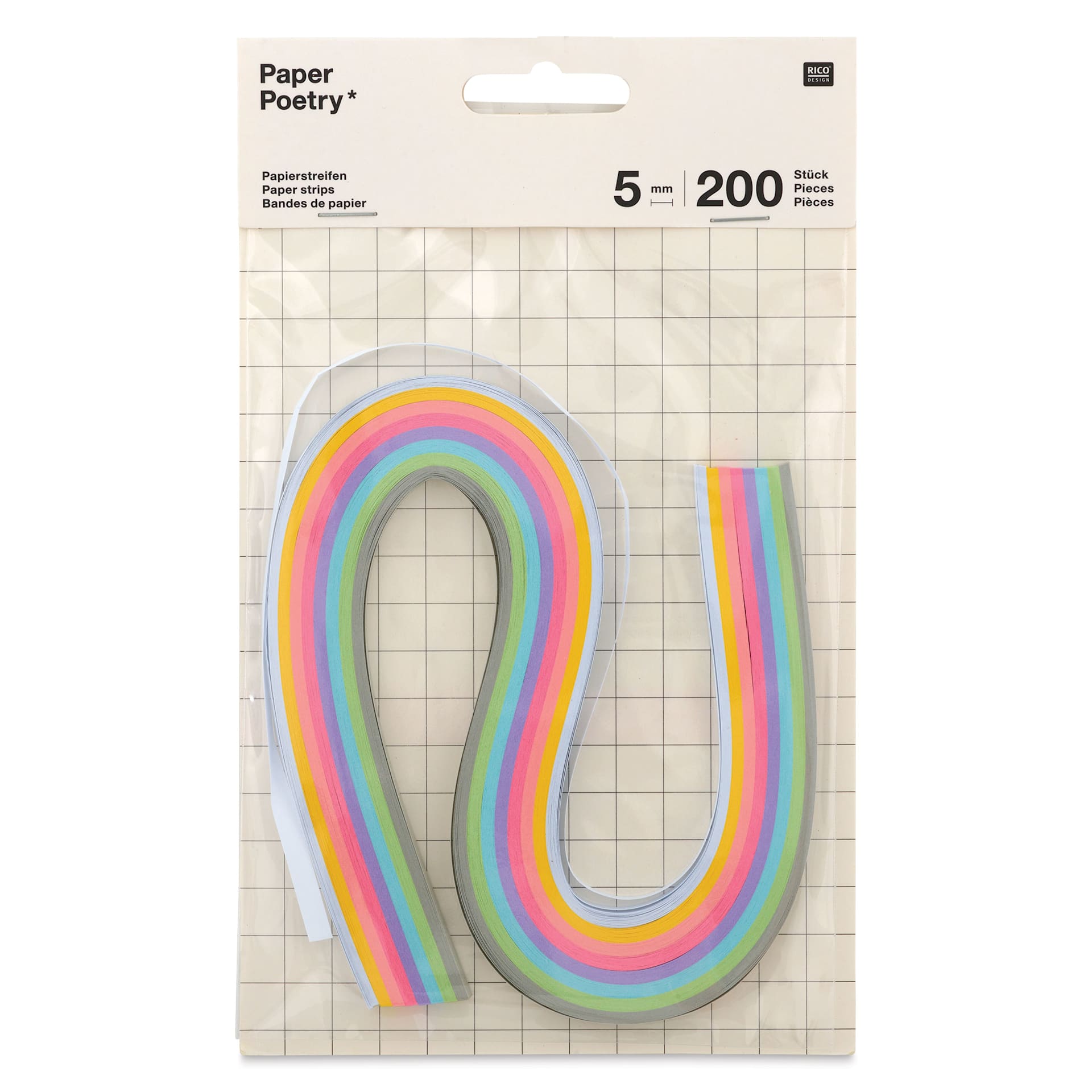 Rico Design Paper Poetry Quilling Paper Strip Set - Pastel, 5 mm x 40 cm, Pkg of 200 - front of packaging