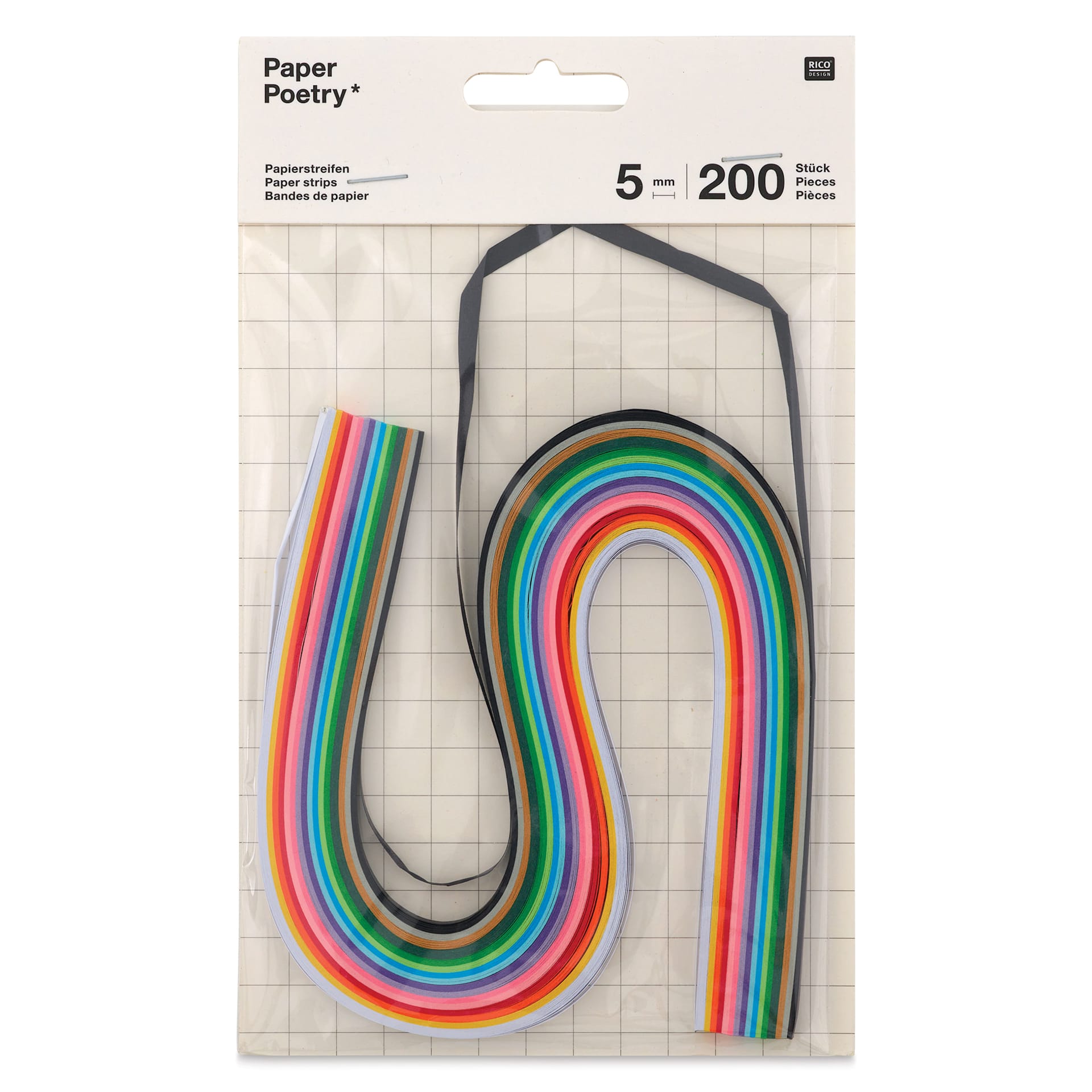 Rico Design Paper Poetry Quilling Paper Strip Set - Multicolor, 5 mm x 40 cm, Pkg of 200 - front of packaging