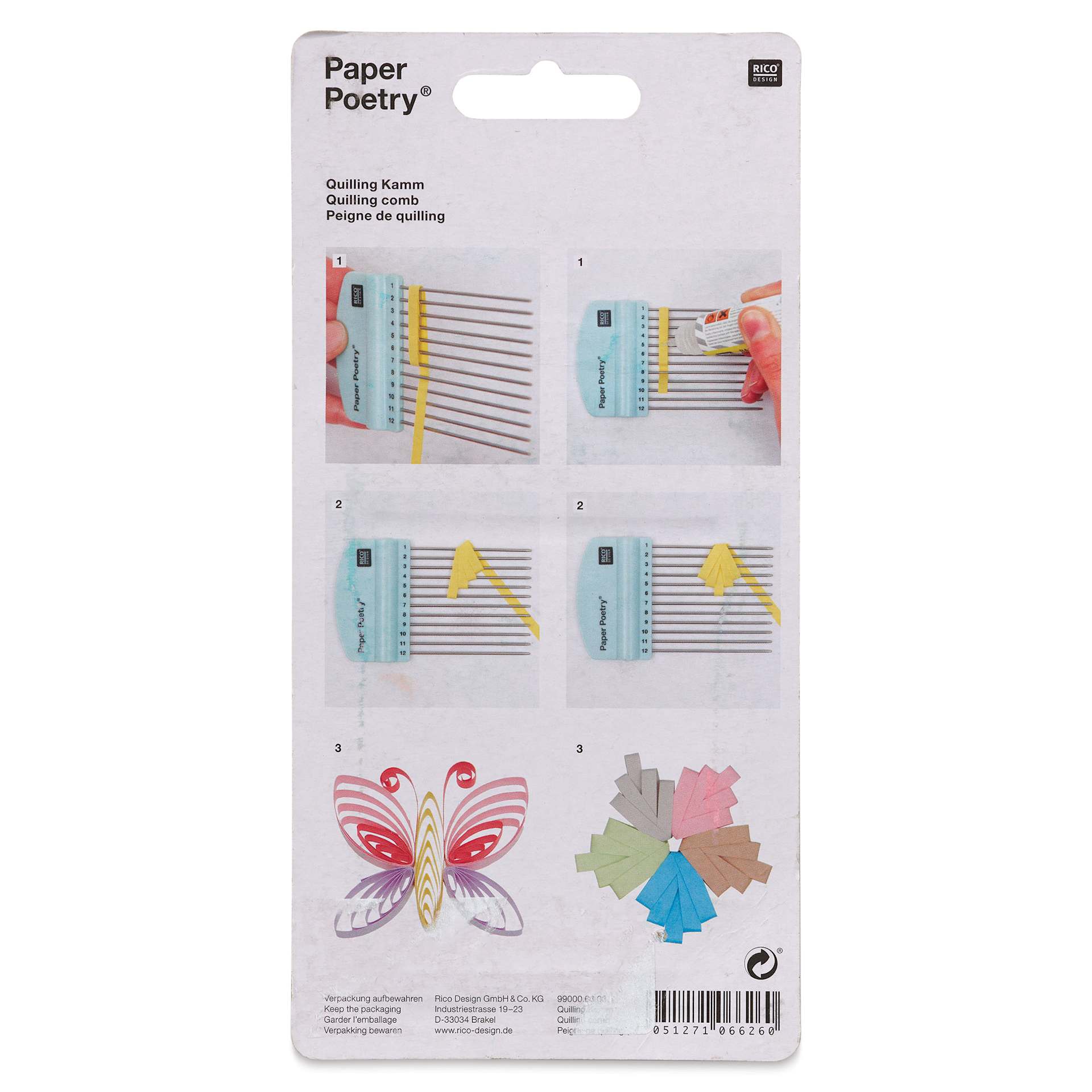 Rico Design Paper Poetry Quilling Comb - back of packaging