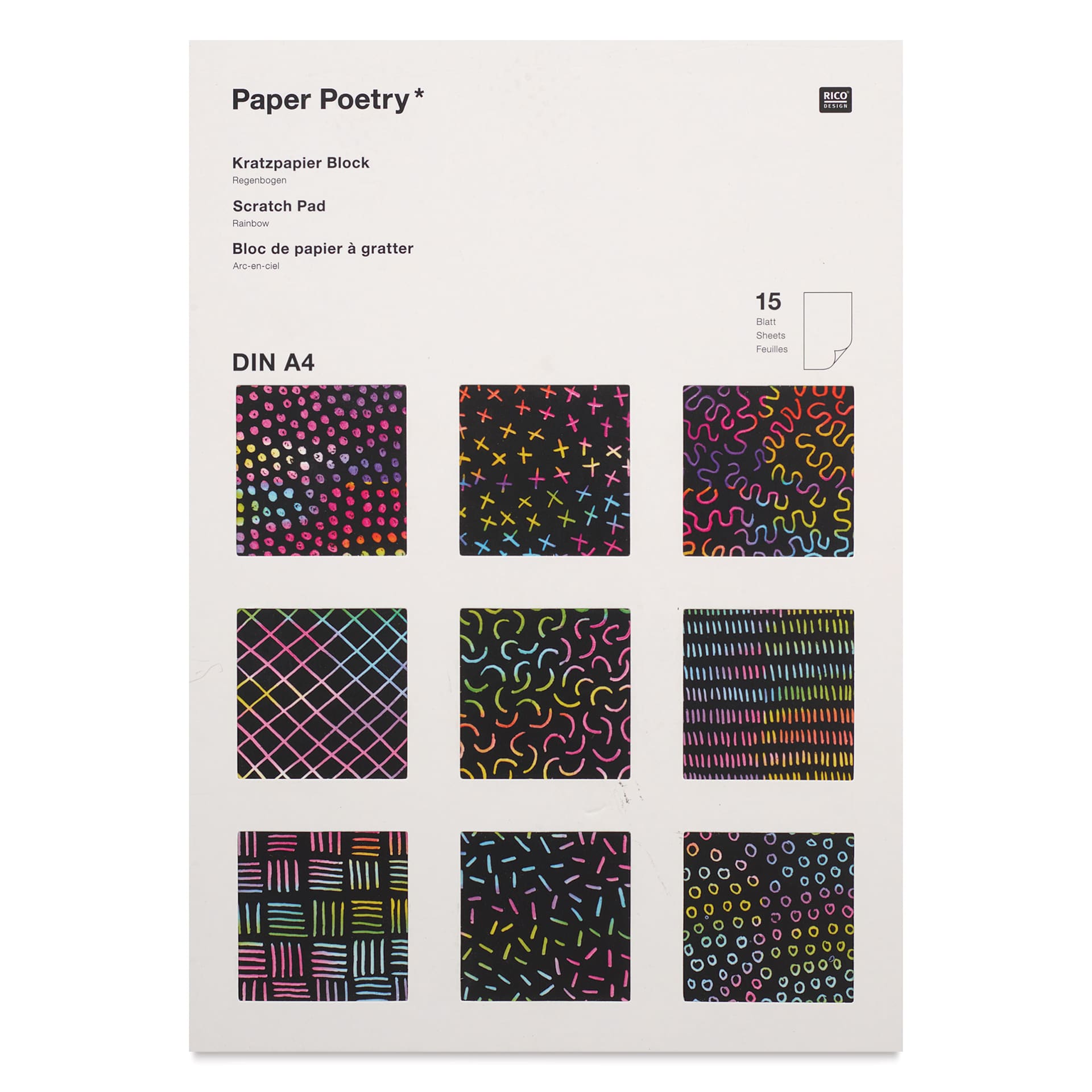 Rico Design Paper Poetry Scratch Paper Pads - Rainbow, A4, Set of 15 Sheets - front of packaging