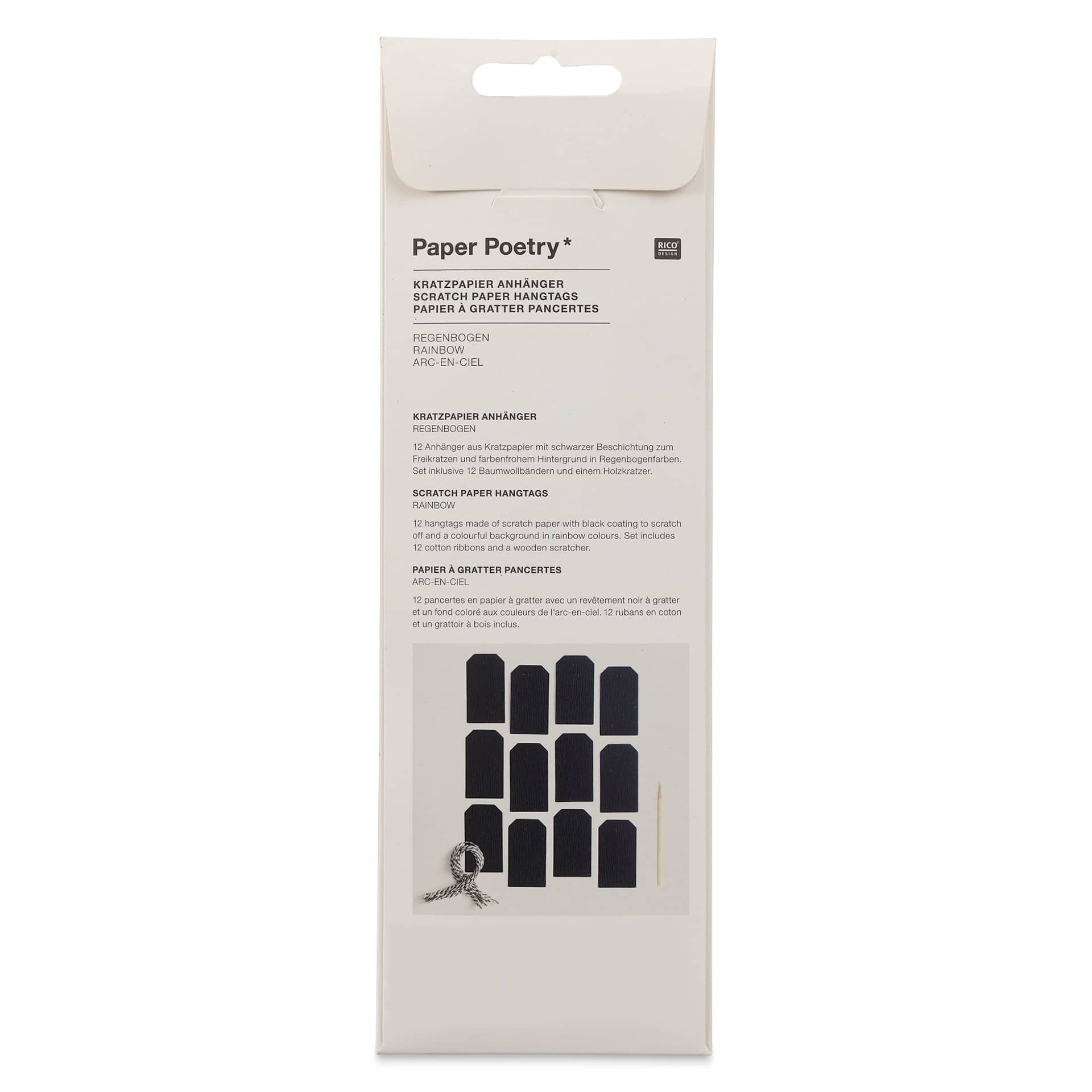Rico Design Paper Poetry Scratch Paper Hangtags - Set of 12 - back of packaging