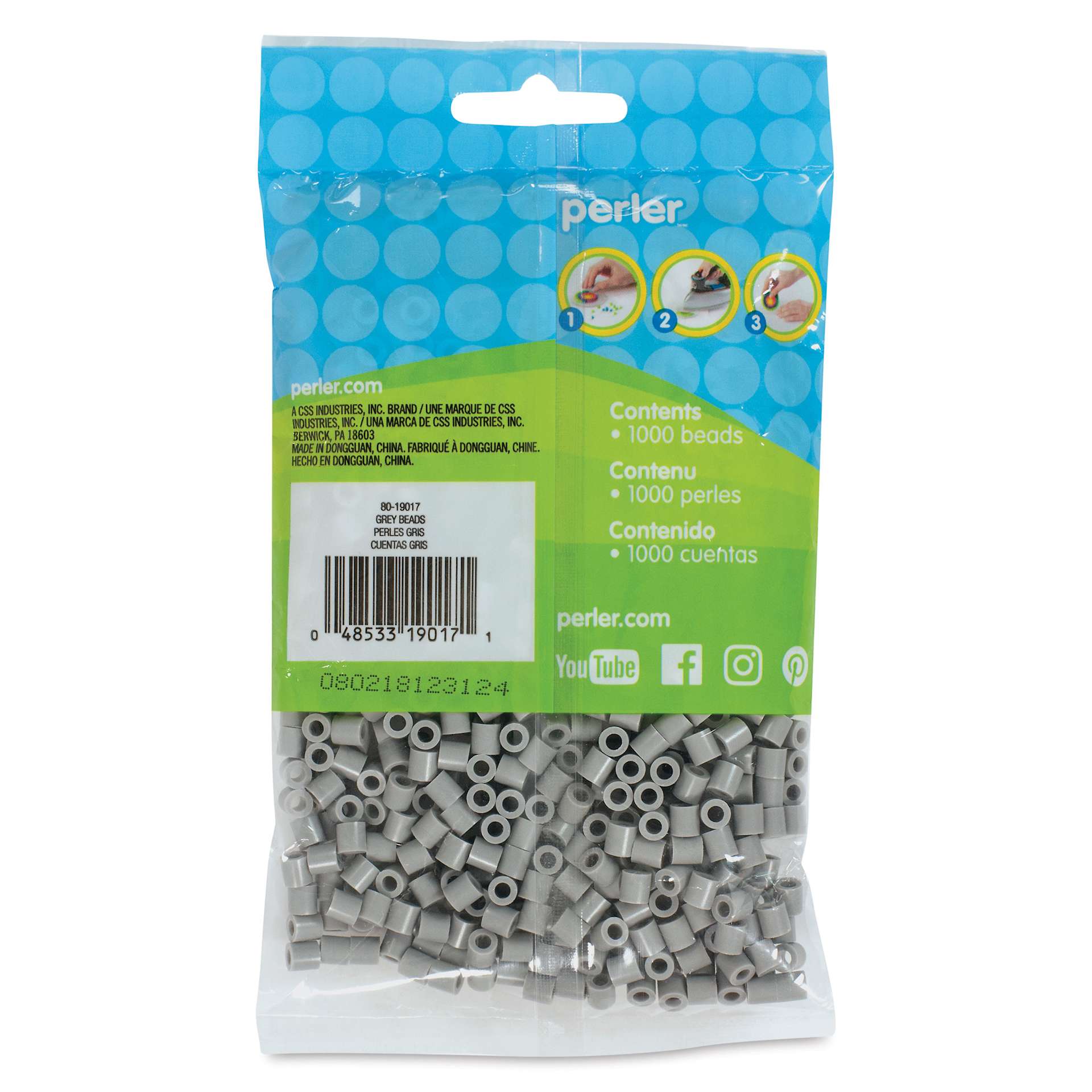 Perler Fused Bead Bag - Grey, Pkg of 1000 - back of packaging