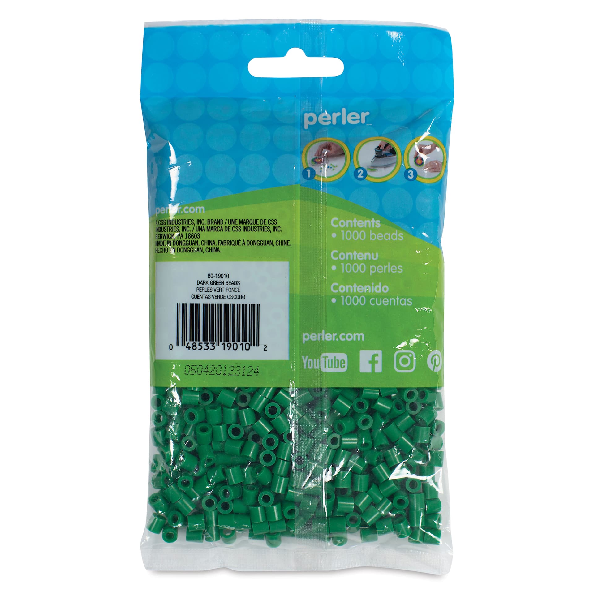 Perler Fused Bead Bag - Dark Green, Pkg of 1000 - back of packaging