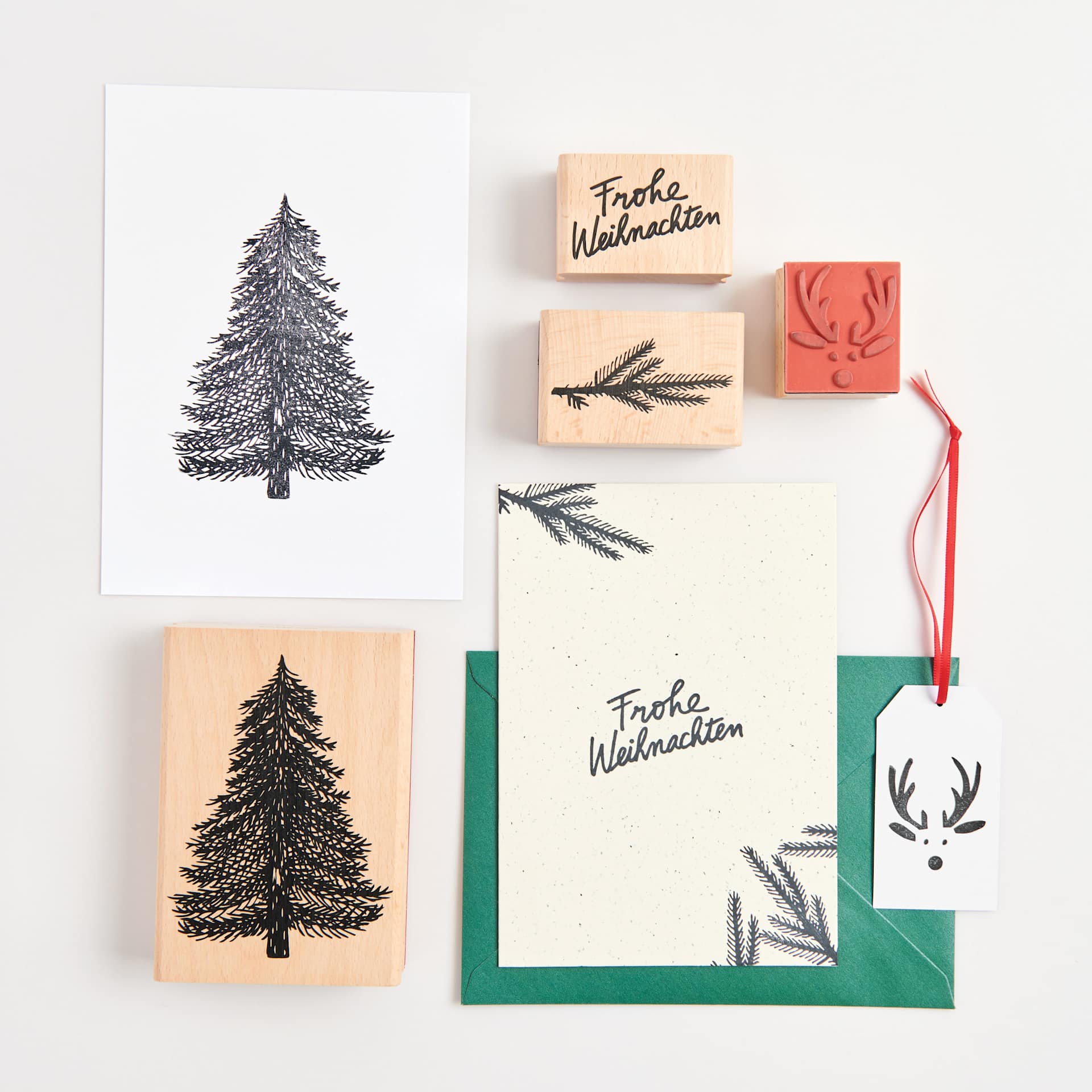 Rico Design Paper Poetry Stamp - Fir Tree shoing completed projects with other stamps (sold seperately)