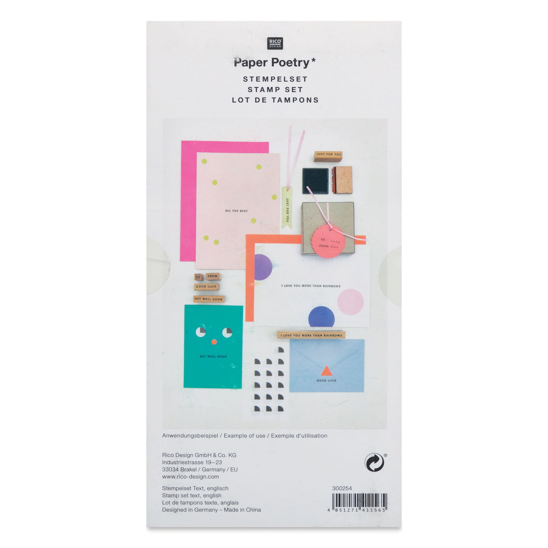 Rico Design Paper Poetry Stamp Set - Set of 33, Best Wishes back of packaging