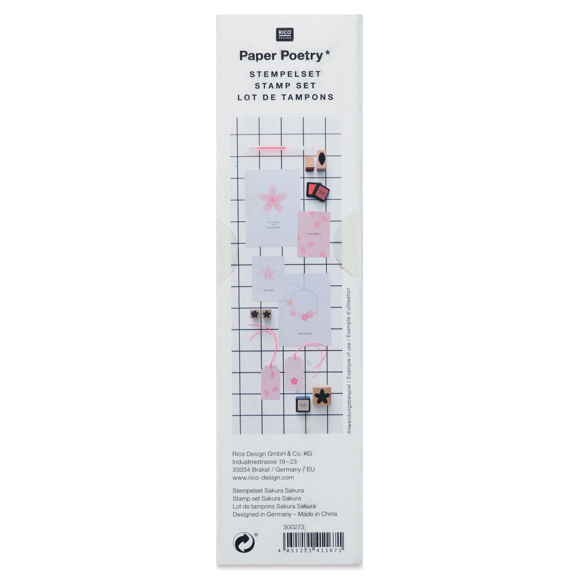 Rico Design Paper Poetry Stamp Set - Set of 9, Sakura back of packaging