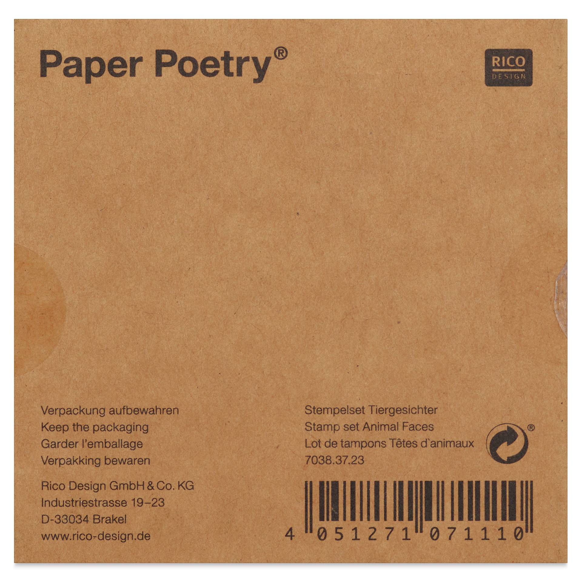 Rico Design Paper Poetry Stamp Set - Set of 13, Animal Faces back of packaging