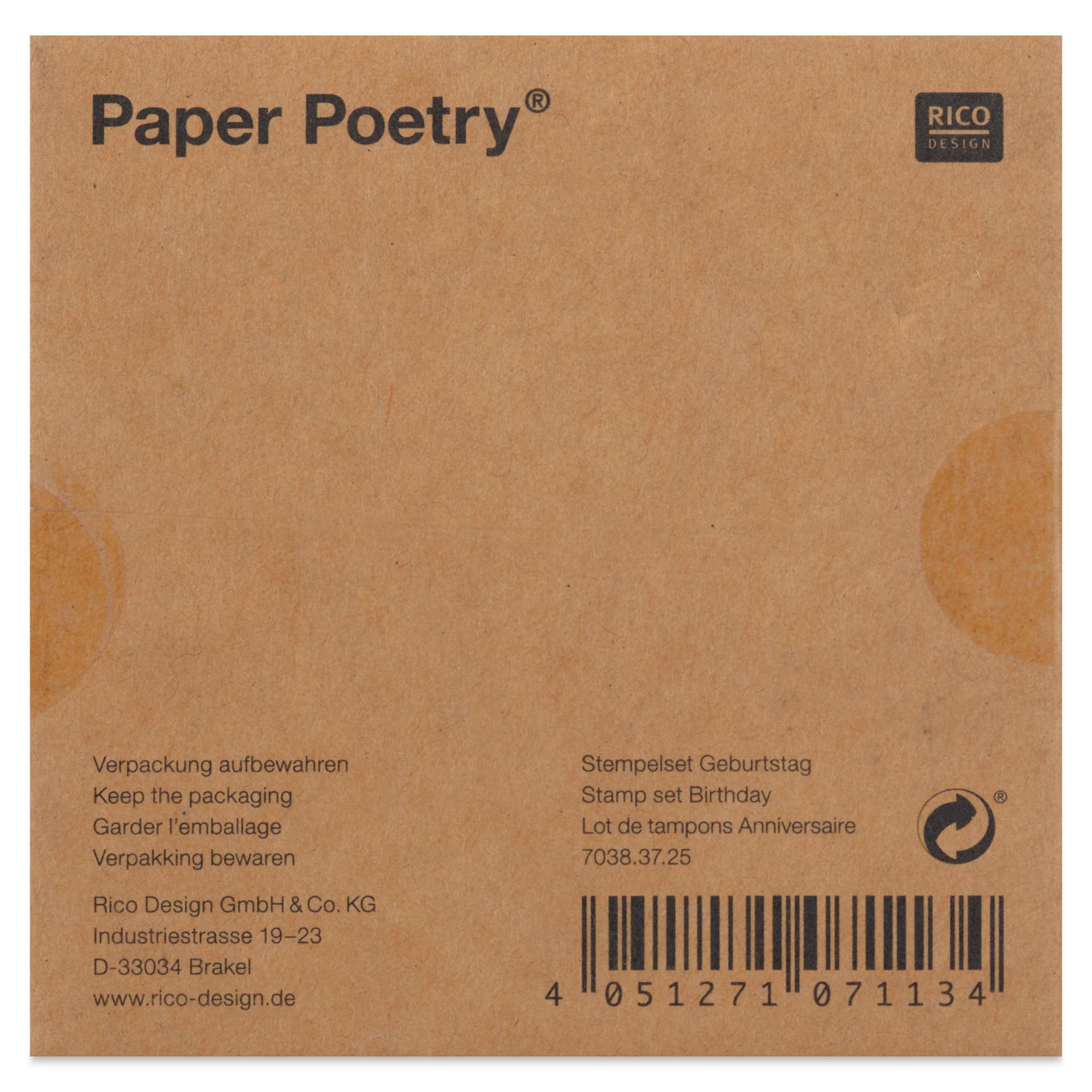 Rico Design Paper Poetry Stamp Set - Set of 10, Birthday back of packaging