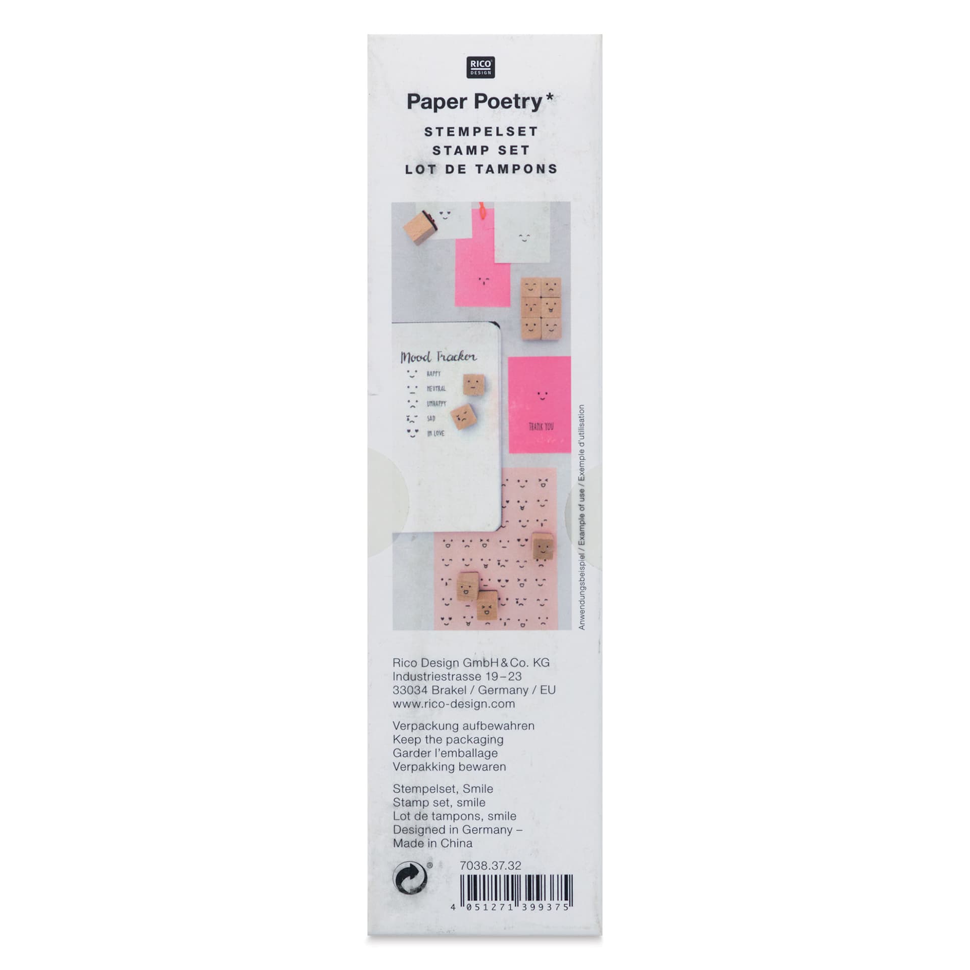 Rico Design Paper Poetry Stamp Set - Set of 13, Smile back of packaging