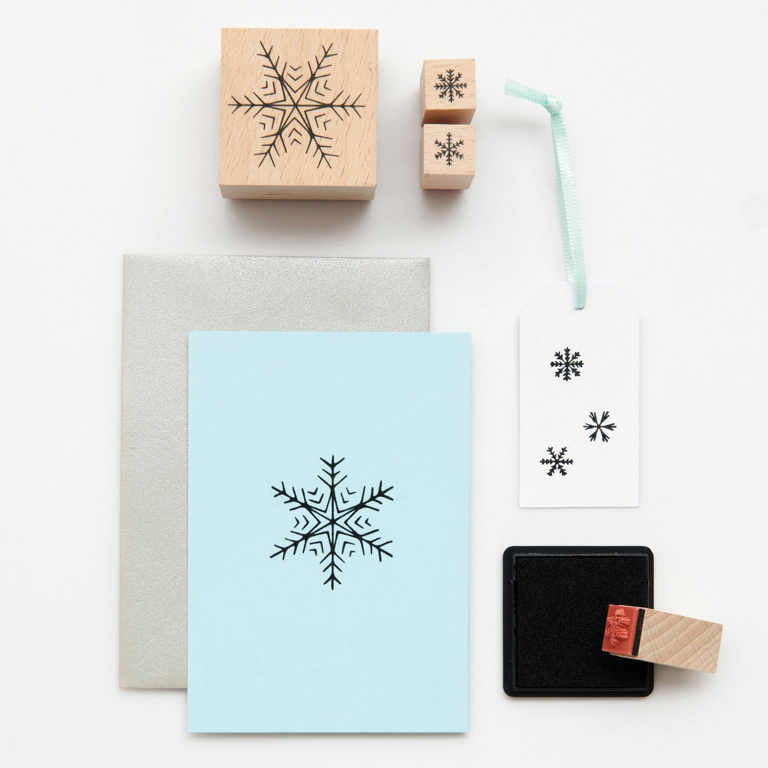 Rico Design Paper Poetry Stamp Set - Set of 12, Snowflakes contents and card artwork