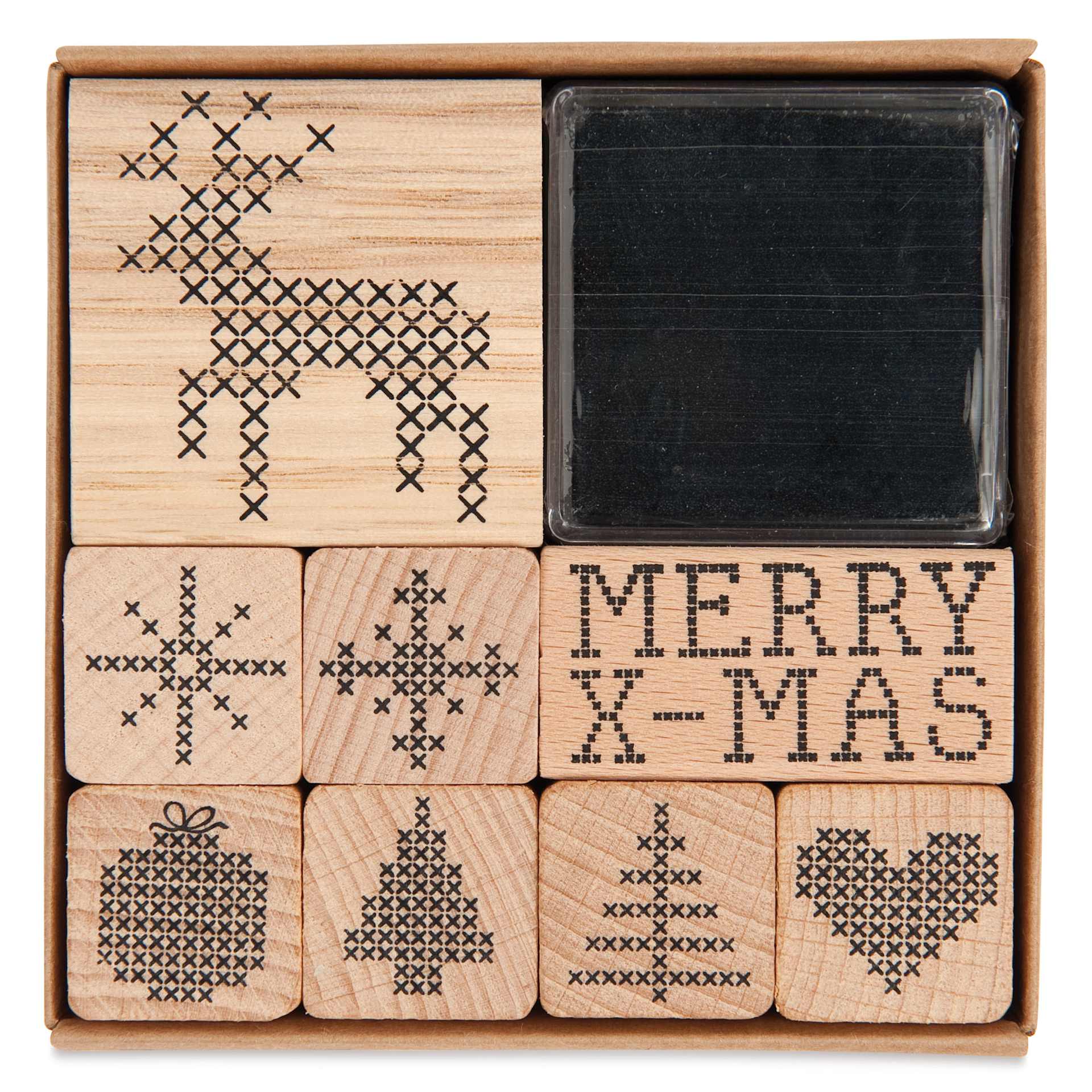 Rico Design Paper Poetry Stamp Set - Set of 8, Holiday Cross-Stitch front of packaging
