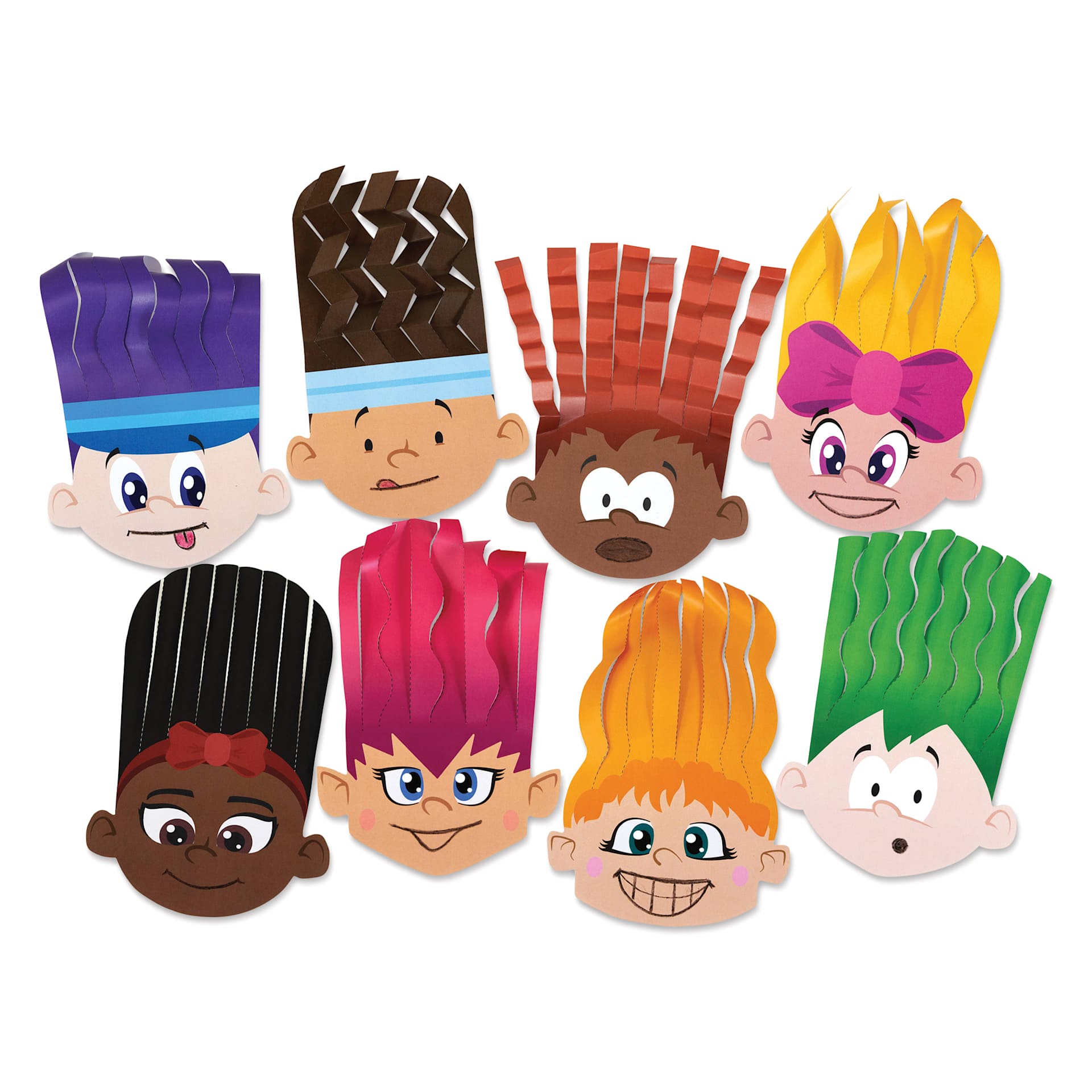Roylco Scissor Skills Hair Style Paper Faces - Set of 32, 5-1/2" x 8-3/4" - finished examples, one of each face
