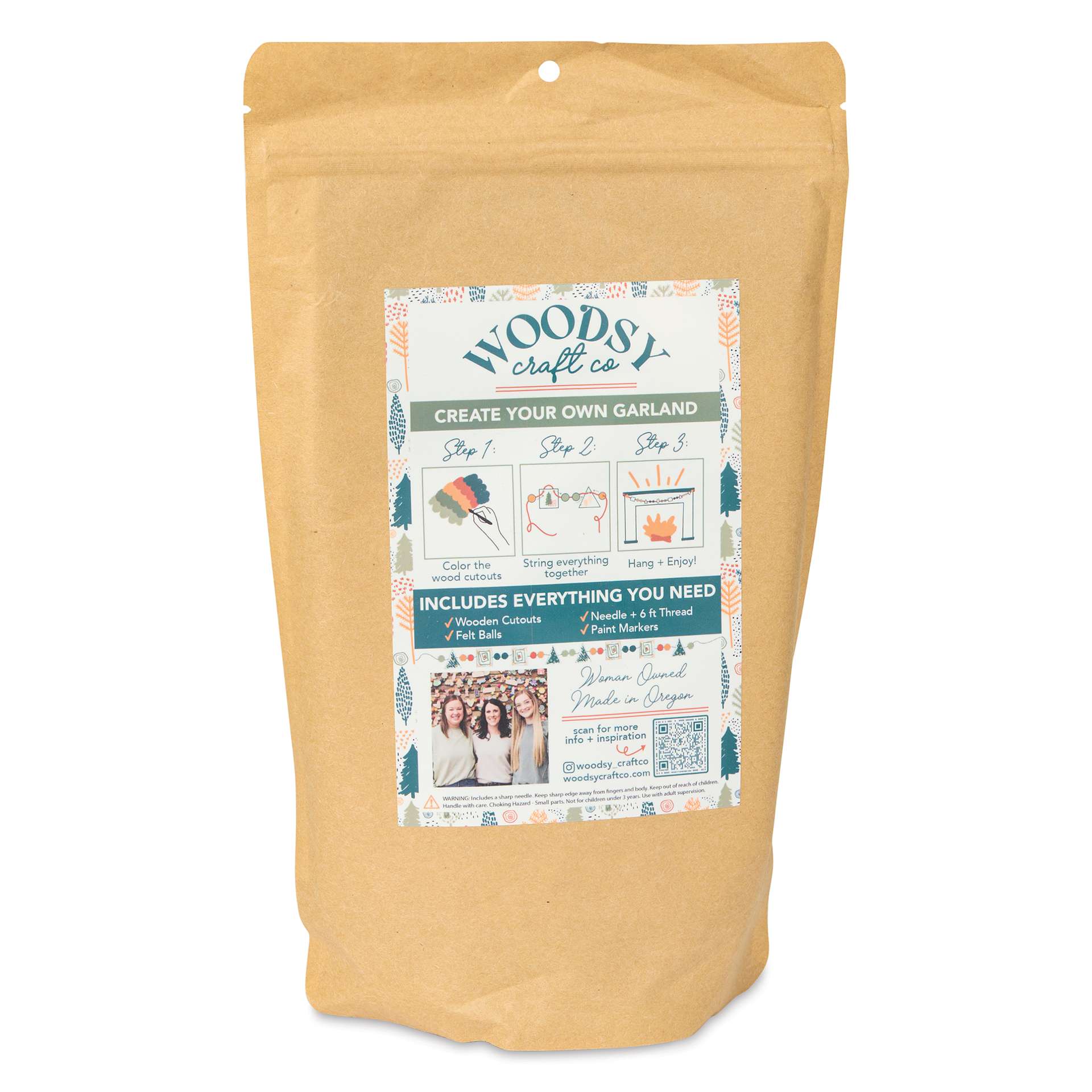 Woodsy Craft Co. DIY Garland Kit - Gnome - back of packaging