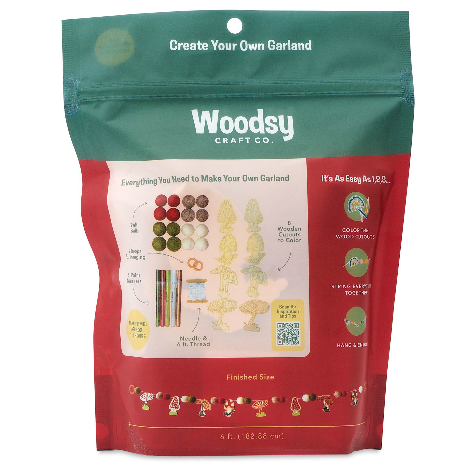 Woodsy Craft Co. DIY Garland Kit - Mushroom back of packaging