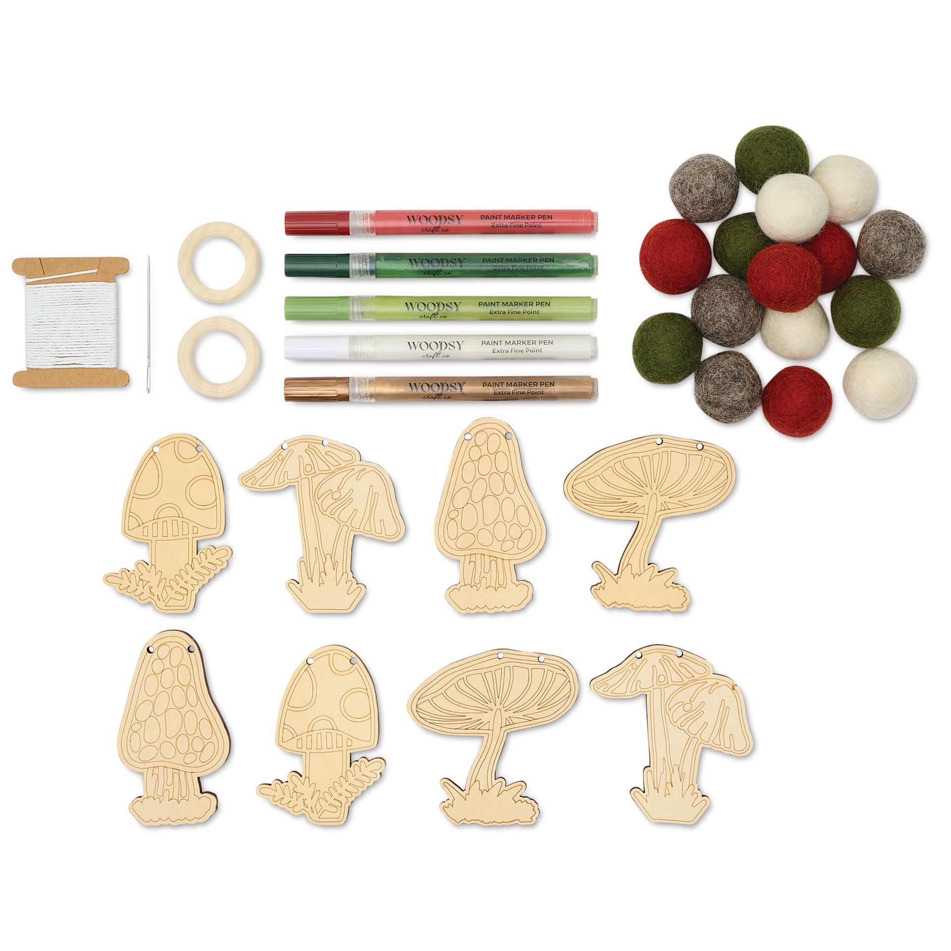 Woodsy Craft Co. DIY Garland Kit - Mushroom contents