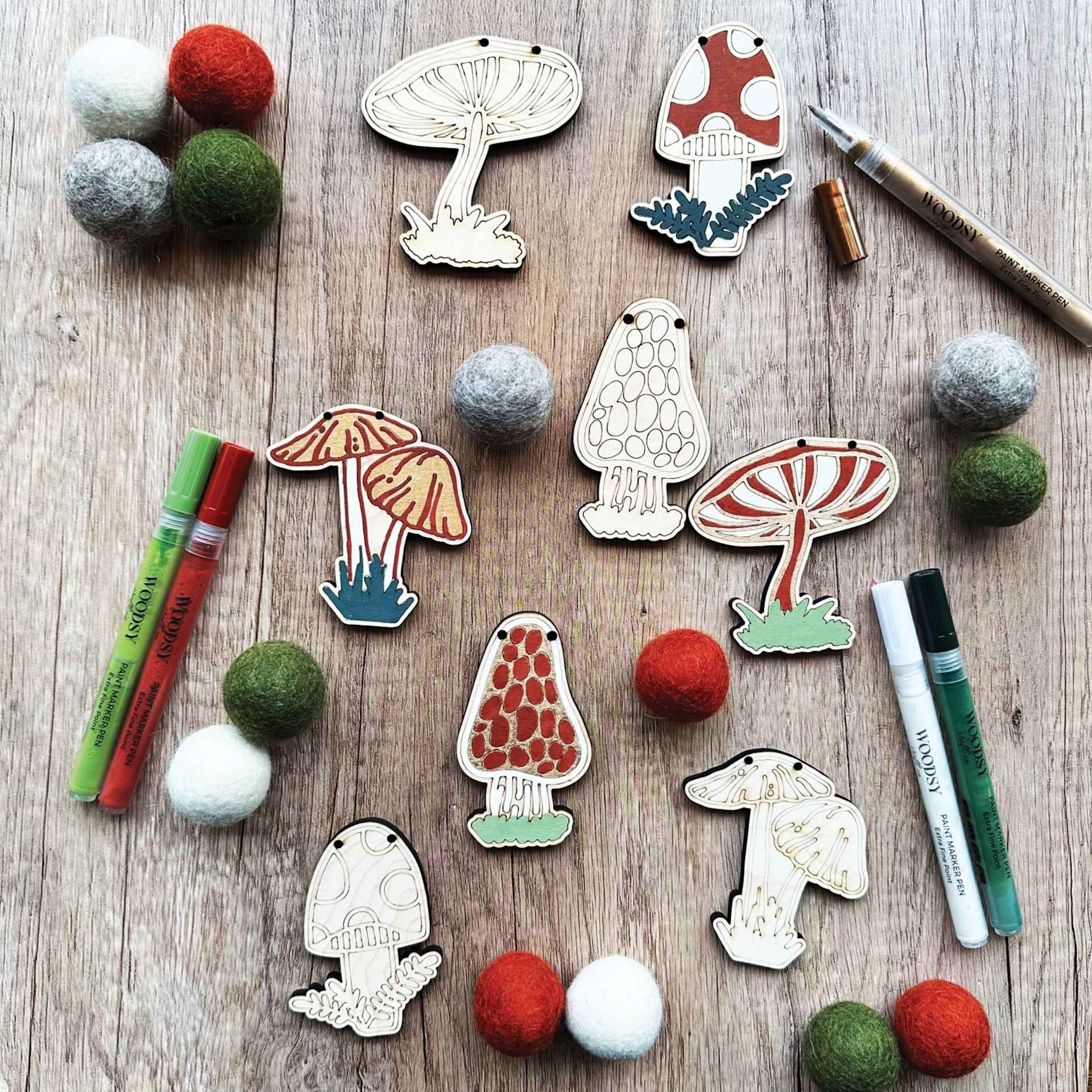 Woodsy Craft Co. DIY Garland Kit - Mushroom in progress