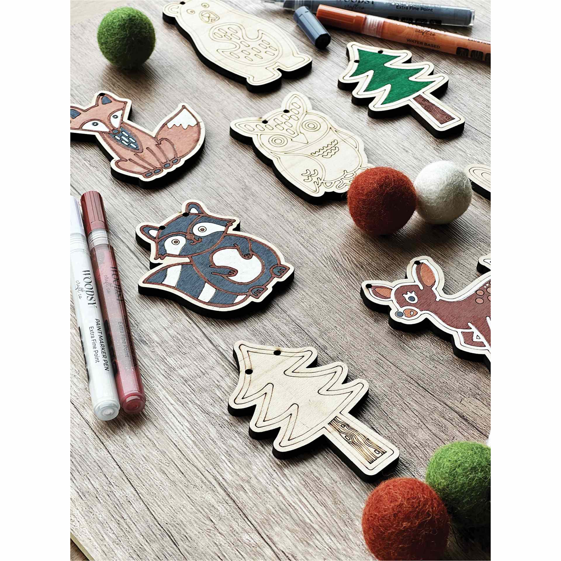 Woodsy Craft Co. DIY Garland Kit - Woodland in progress, close-up