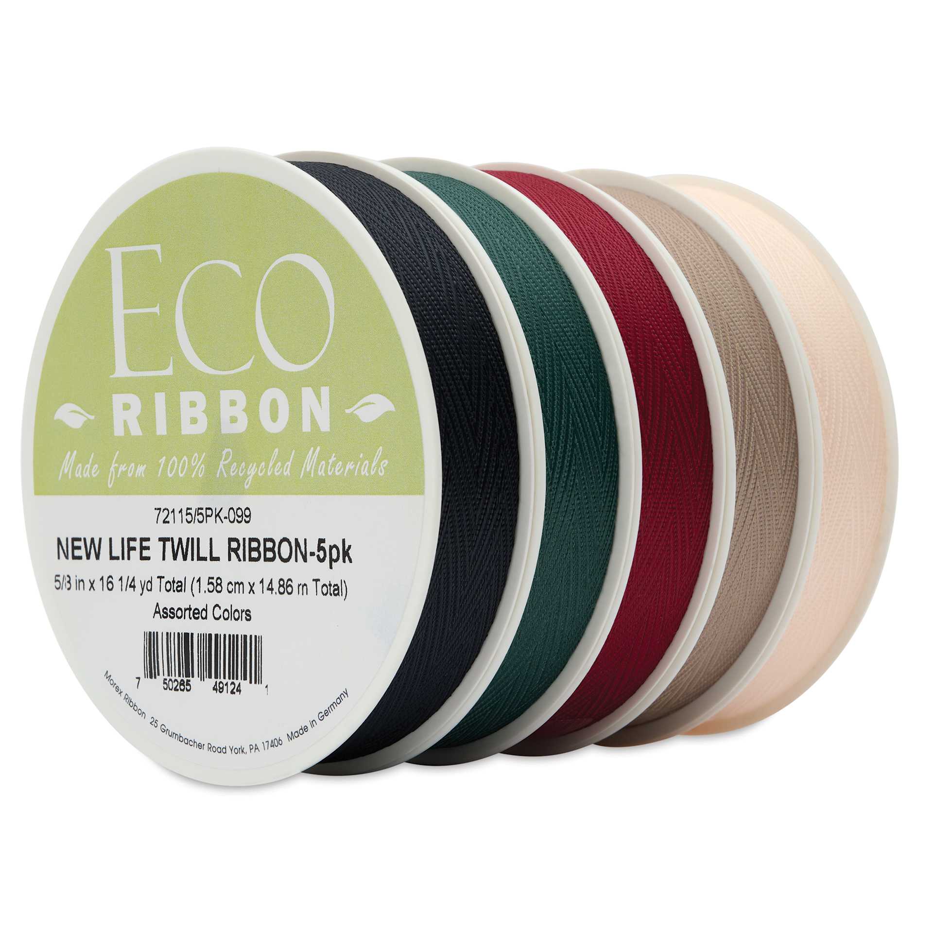 Morex New Life Twill Ribbon - Dark, 5/8" x 3.25 yd, Pkg of 5, at an angle