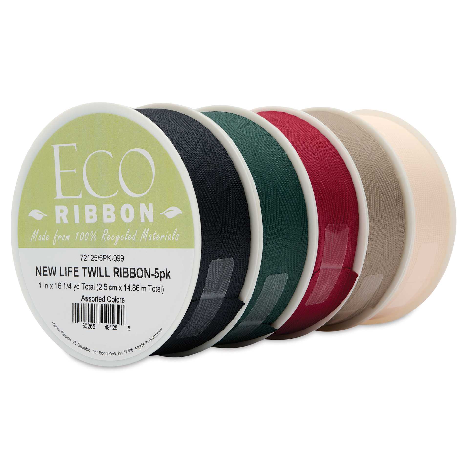 Morex New Life Twill Ribbon - Dark, 1" x 3.25 yd, Pkg of 5, at an angle