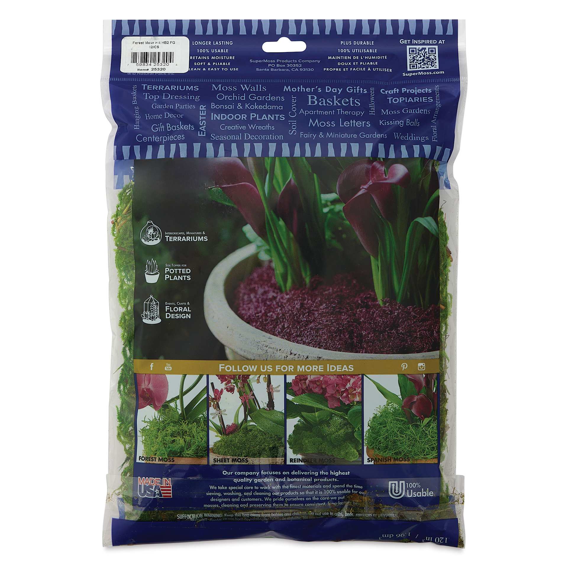 SuperMoss Preserved Forest Moss - back of packaging