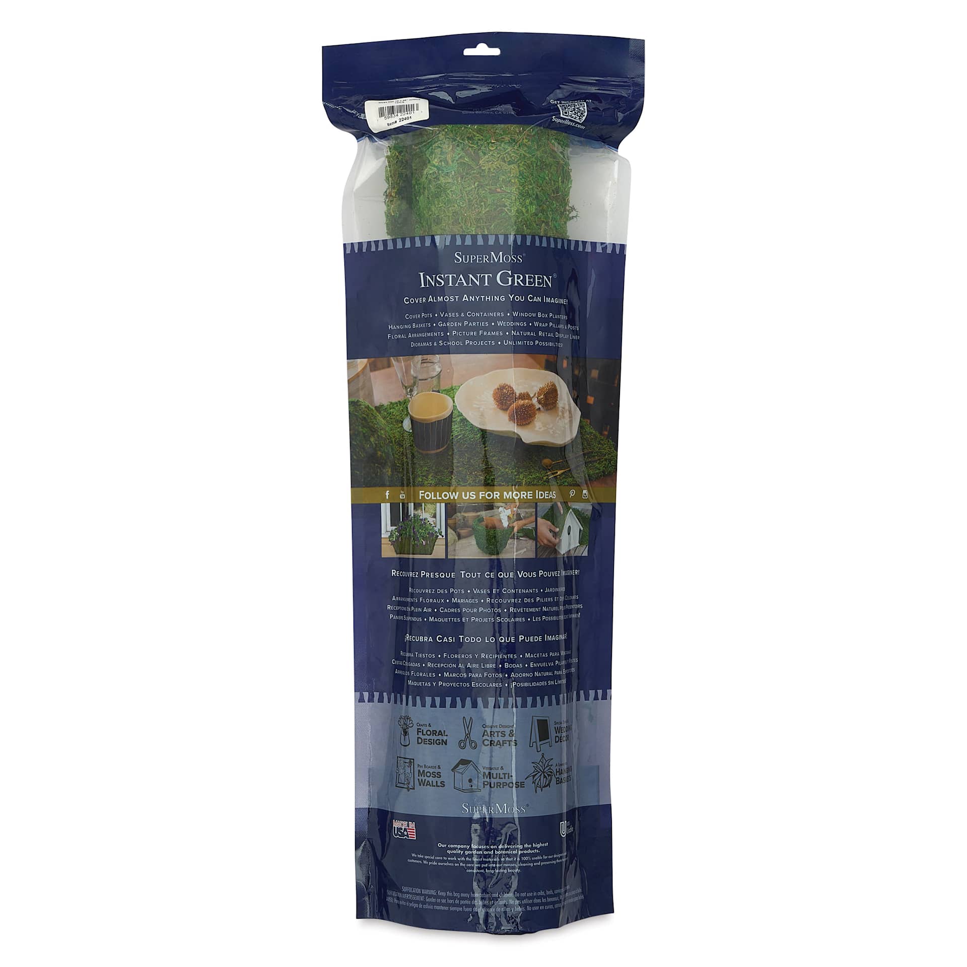 SuperMoss Peel-n-Stick Moss Mat - 18" x 48", back of packaging