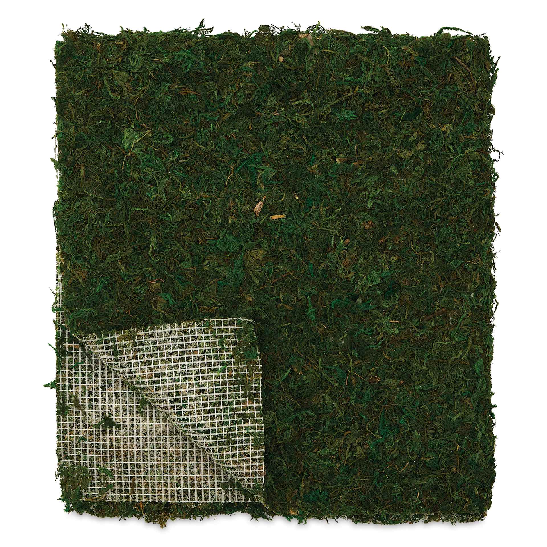 SuperMoss Instant Green Moss Mat - lifted corner showing backing