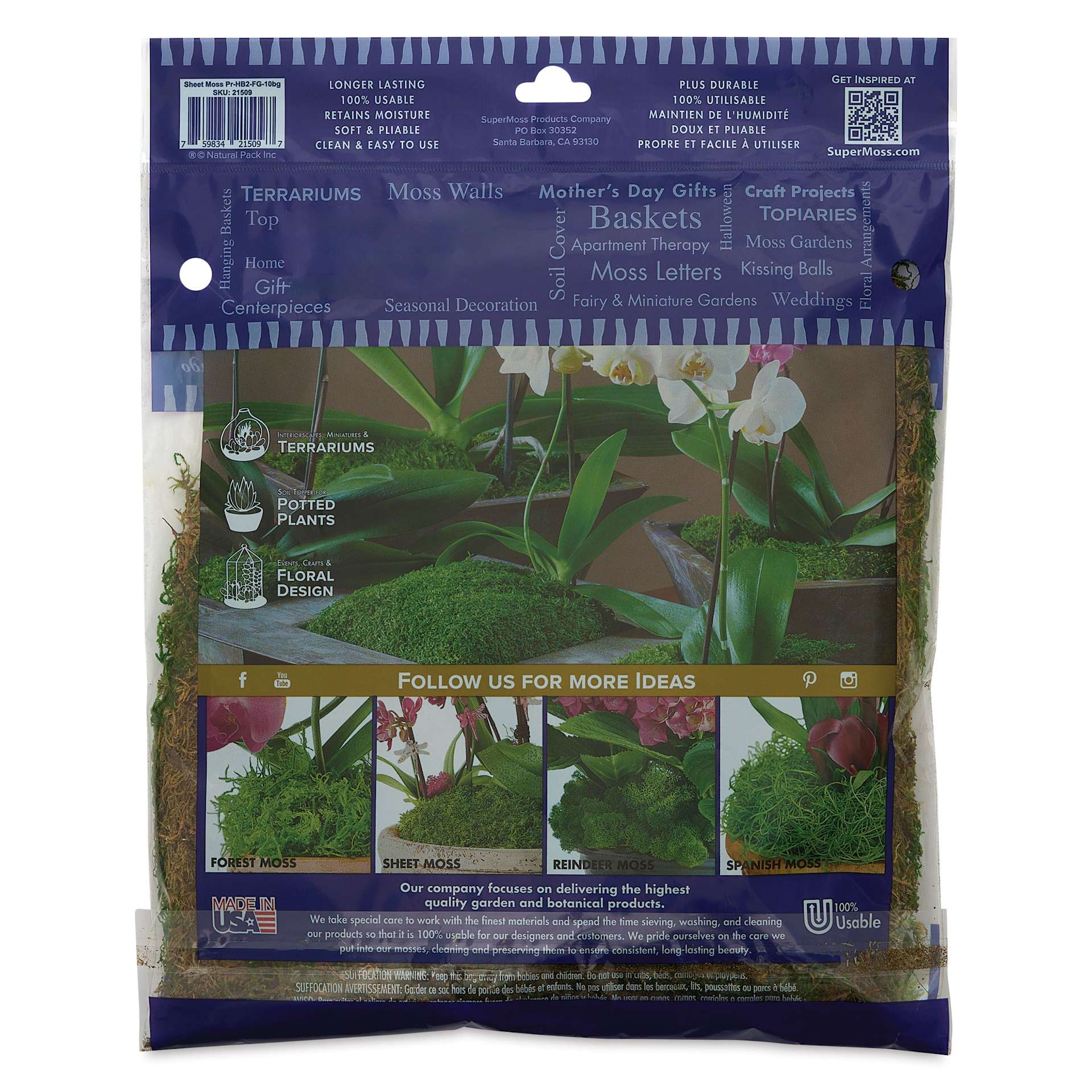 SuperMoss Preserved Sheet Moss - back of packaging