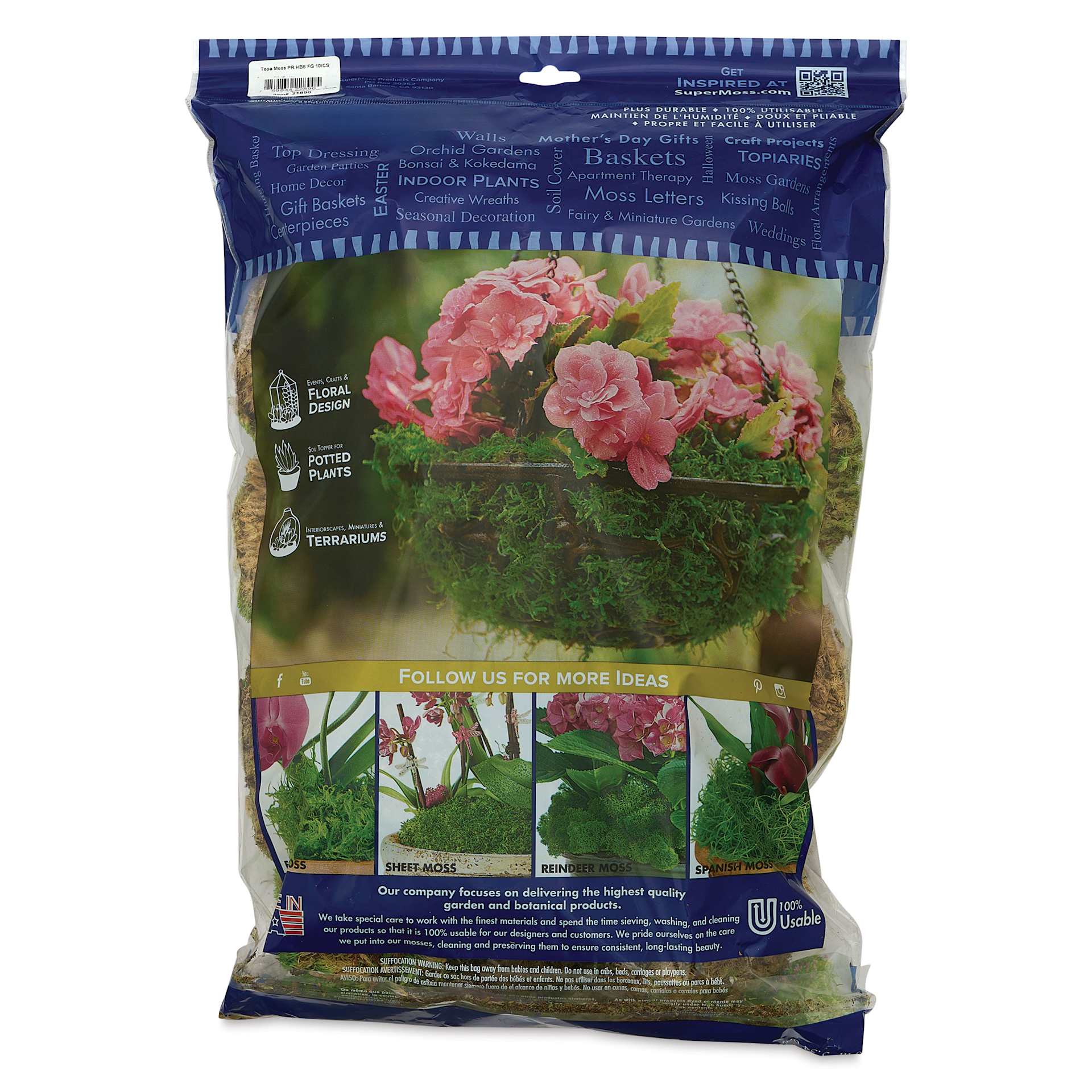 SuperMoss Preserved Topa Moss - back of packaging