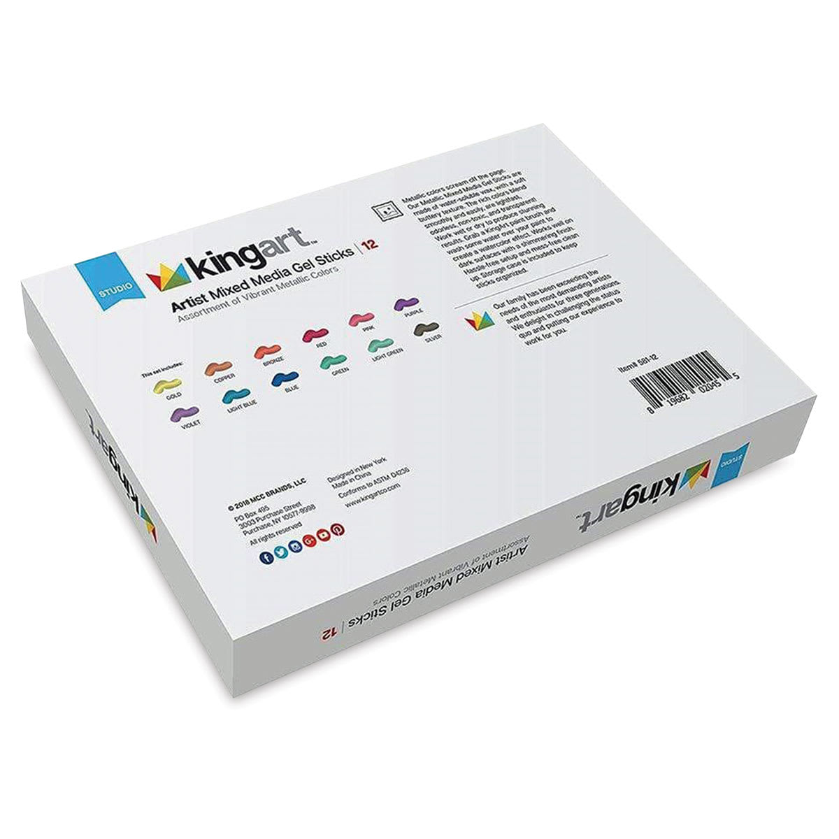 Kingart Mixed Media Gel Sticks - Set of 12, Metallic Colors (back of package)