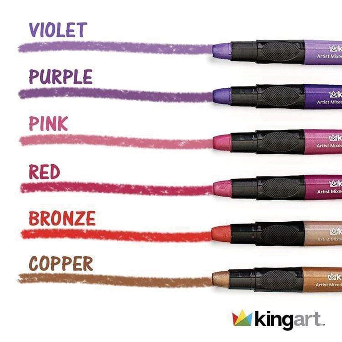 Kingart Mixed Media Gel Sticks - Set of 12, Metallic Colors (example of included warm colors)