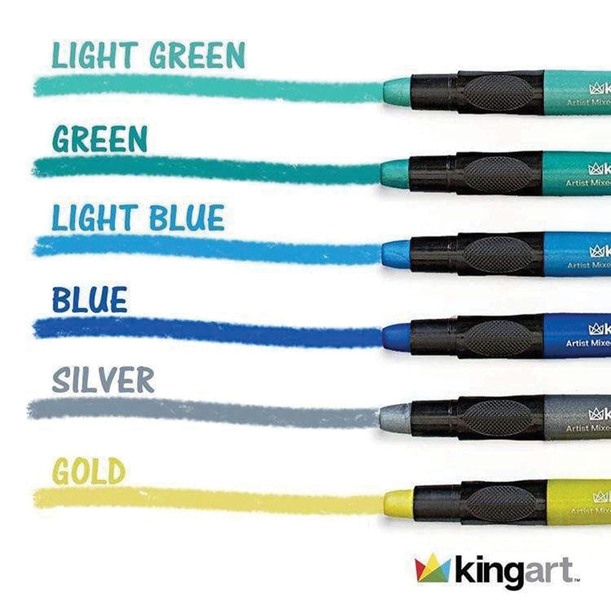 Kingart Mixed Media Gel Sticks - Set of 12, Metallic Colors (example of included cool colors)