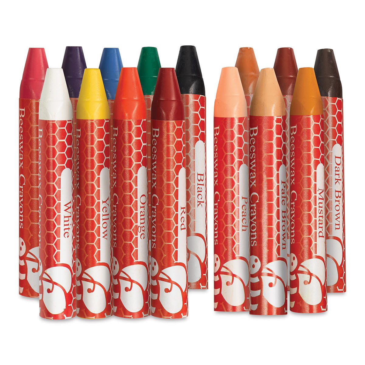 Faber-Castell Jumbo Beeswax Crayons - Component crayons of set of 15 World Colors shown upright