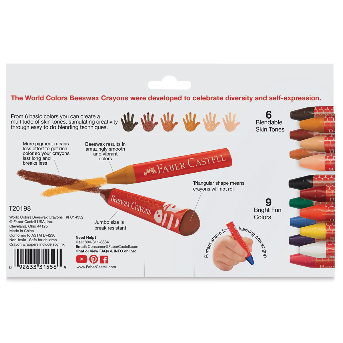 Faber-Castell Jumbo Beeswax Crayons - World Colors, Set of 15 (back of package)