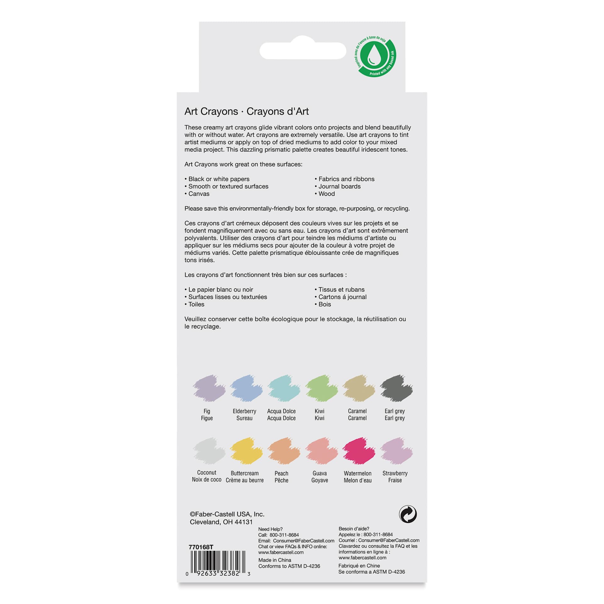 Faber Castell Art Crayons - Set of 12, Pastel Colors, back of packaging
