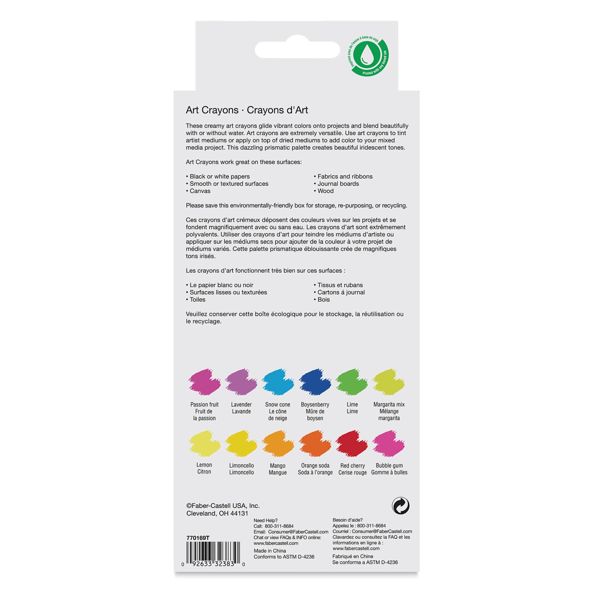 Faber Castell Art Crayons - Set of 12, Bright Colors, back of packaging