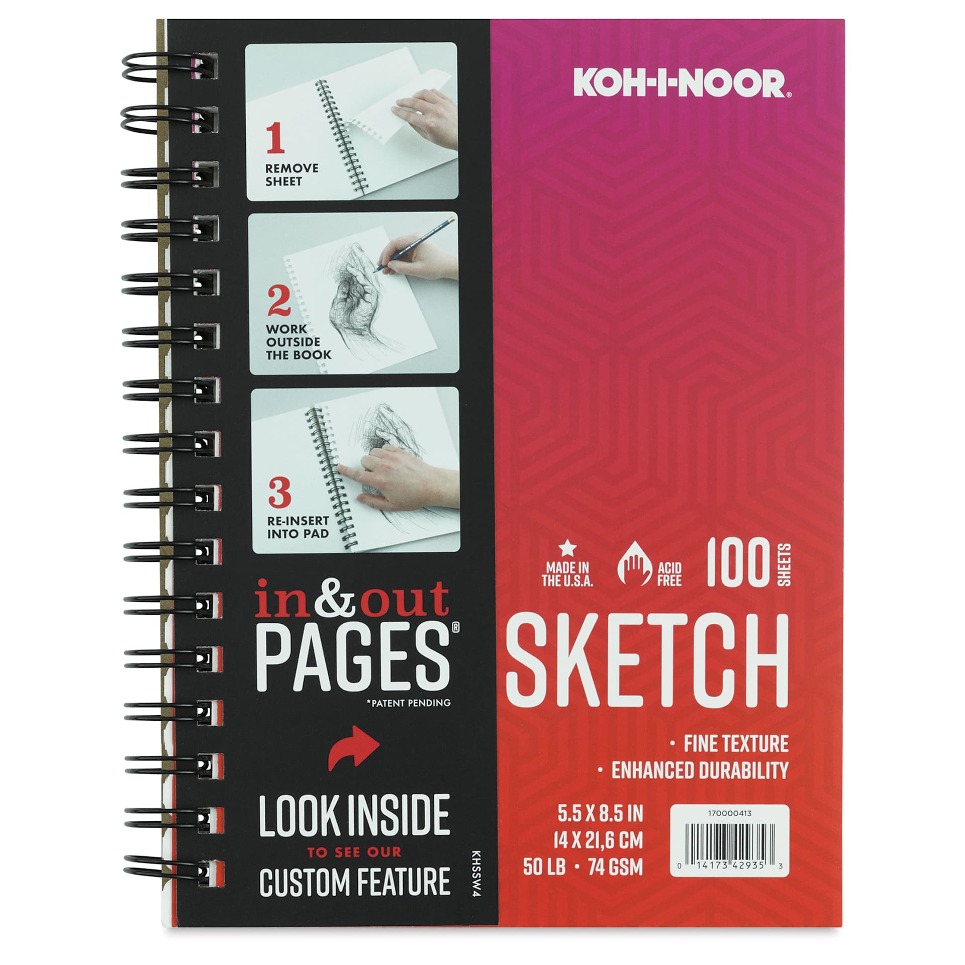 Koh-I-Noor Sketch Pad - 5-1/2" x 8-1/2", Wirebound, 100 Sheets, cover with In and Out pages label