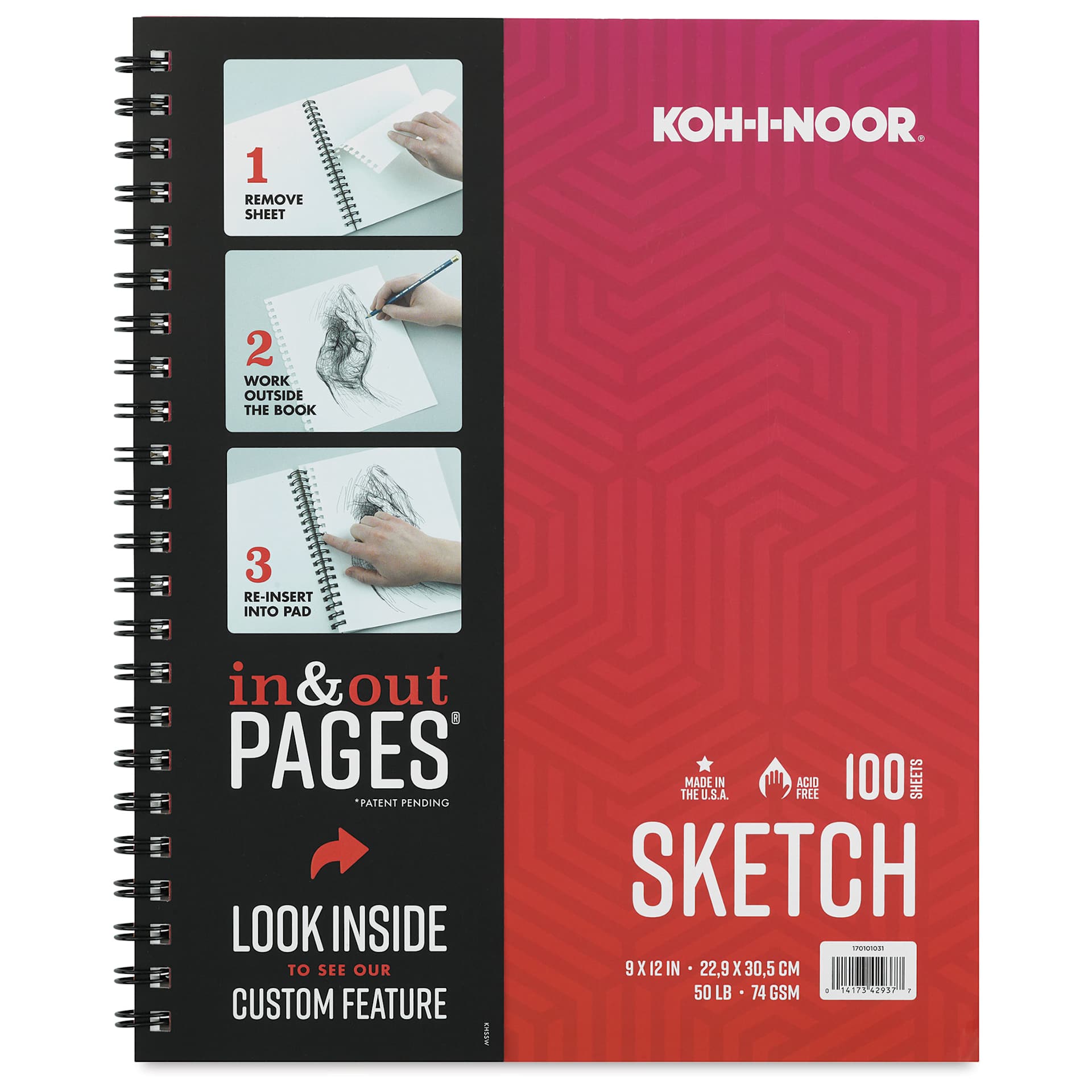 Koh-I-Noor Sketch Pad - 9" x 12", Wirebound, 100 Sheets, cover with In and out Pages label Koh-I-Noor Sketch Pad - 9" x 12", Wirebound, 100 Sheets, cover with In and out Pages label