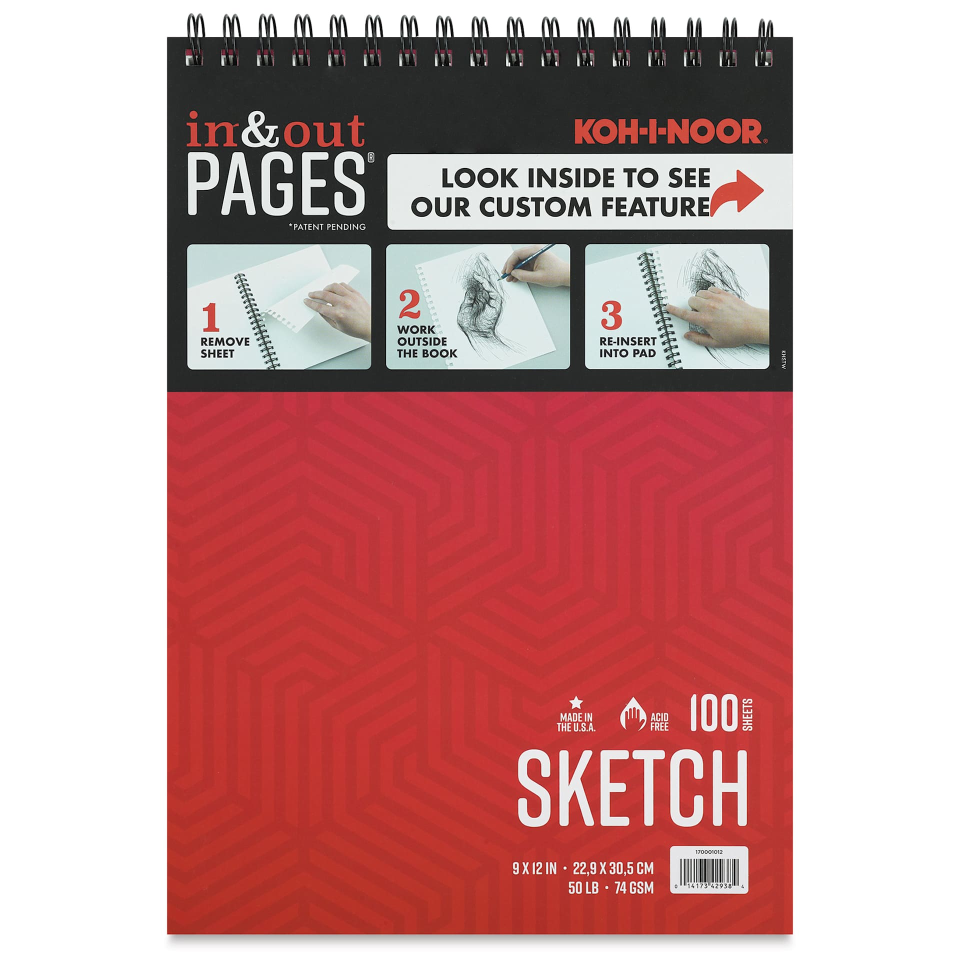 Koh-I-Noor Sketch Pad - 9" x 12", Wirebound, Top, 100 Sheets, cover with In and Out pages label